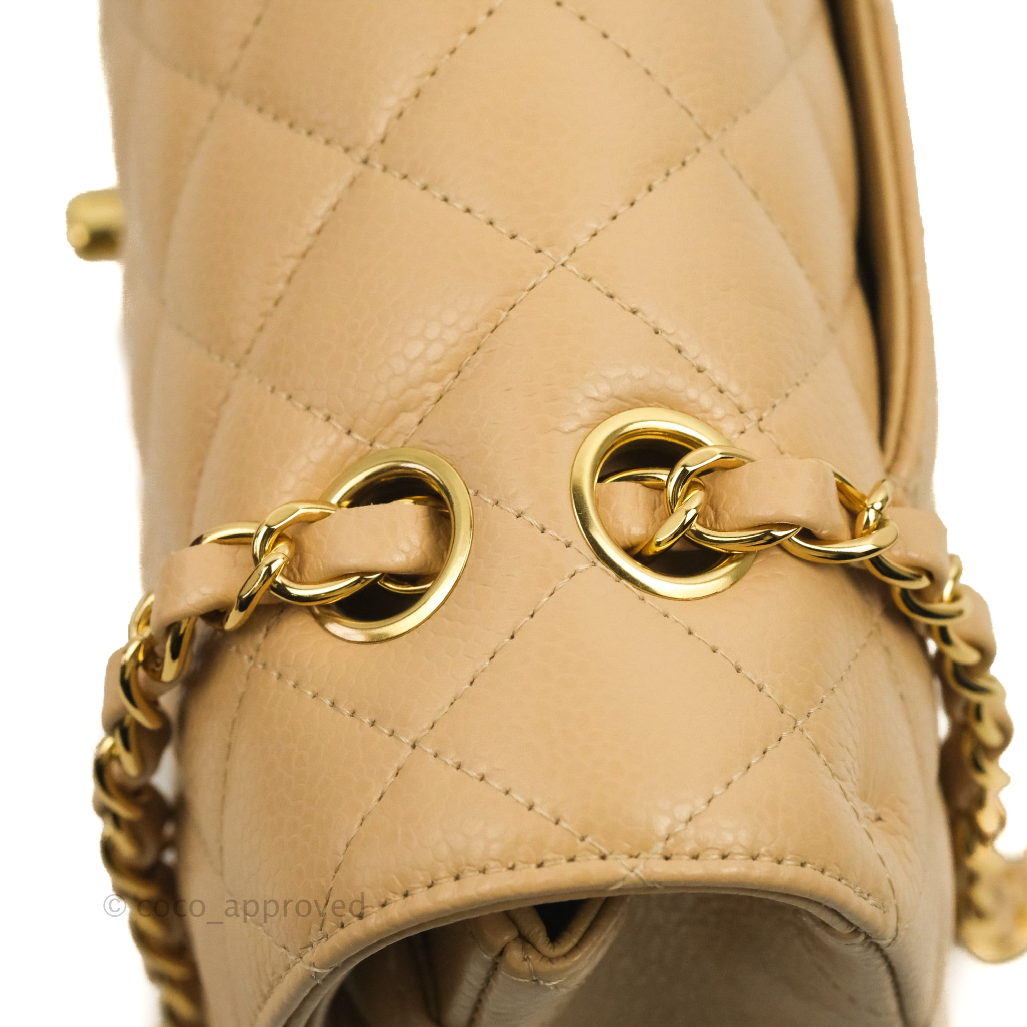 Chanel Classic Medium Flap Bag Quilted Beige Caviar Leather with Gold Hardware - Luxury Crossbody Purse for Women, Perfect for Work, Date Night & Special Occasions