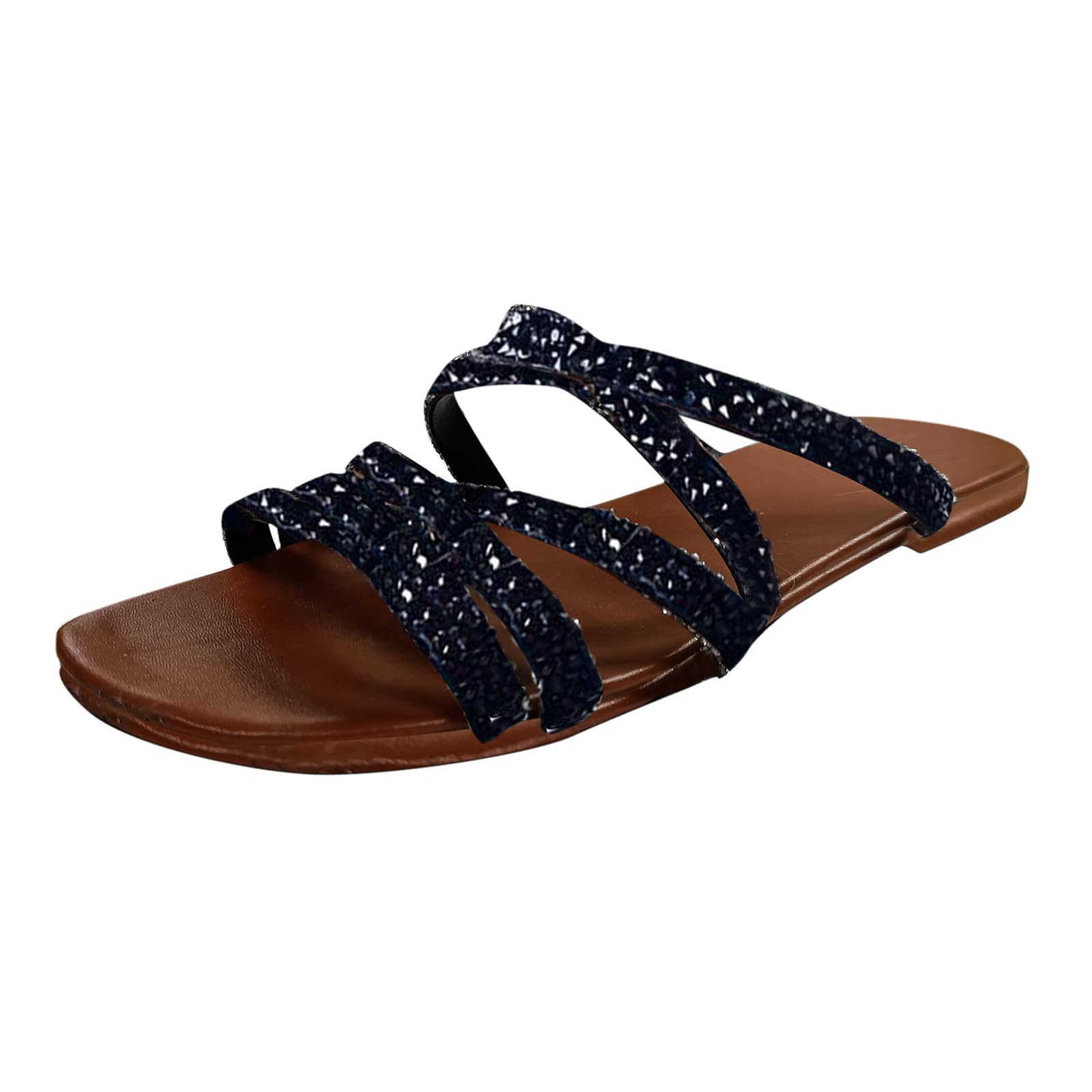 Sparkly Rhinestone Sandals for Women - Glittery Bling Strappy Flat Shoes for Wedding, Party & Special Occasions