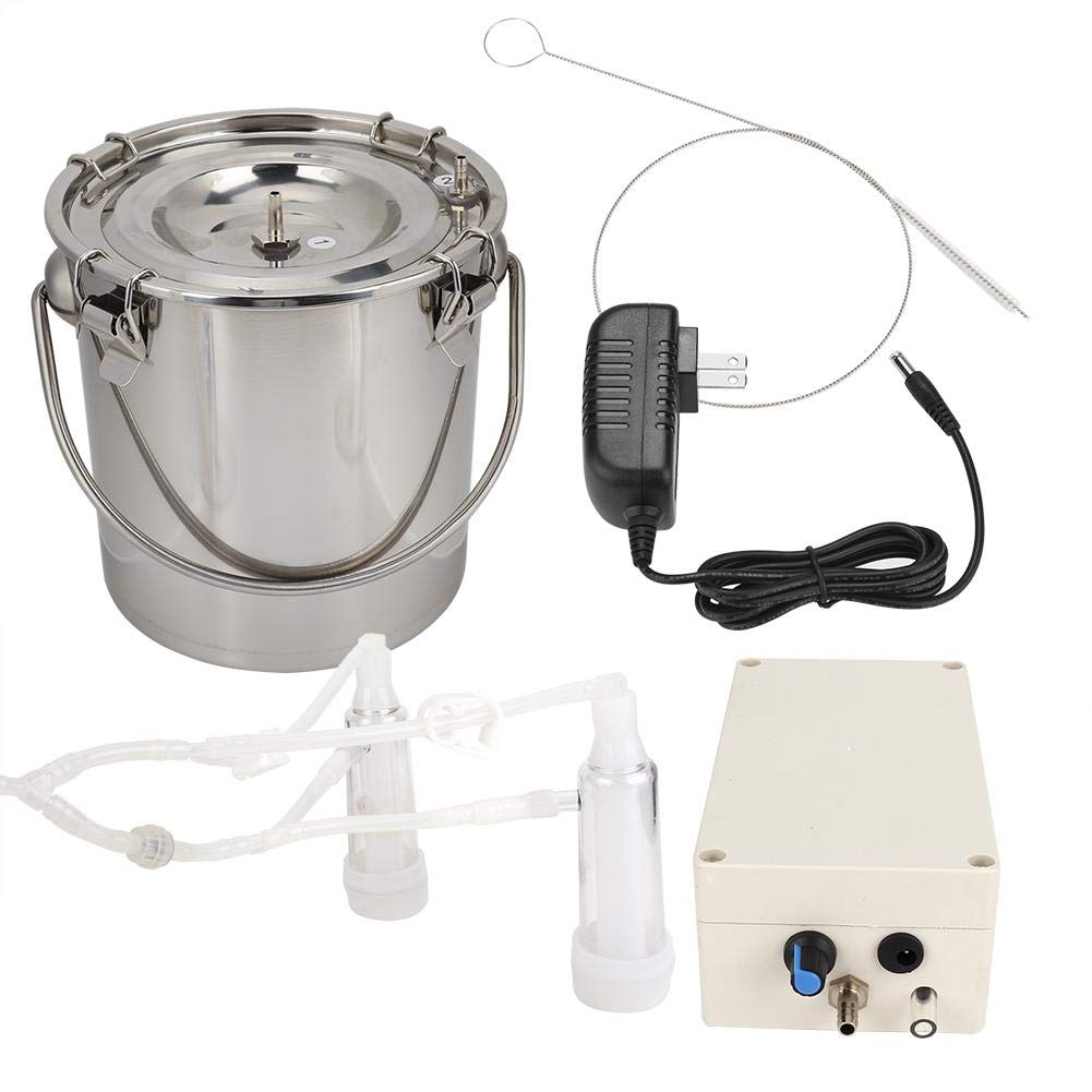 HEEPDD Portable Electric Cow Milking Machine Kit - 2 Teat Cups, Adjustable Vacuum Pump, 5L Stainless Steel Milk Bucket (100-240V) for Small Farms & Homesteads - Ideal for Dairy Cows, Goats & Livestock Milking