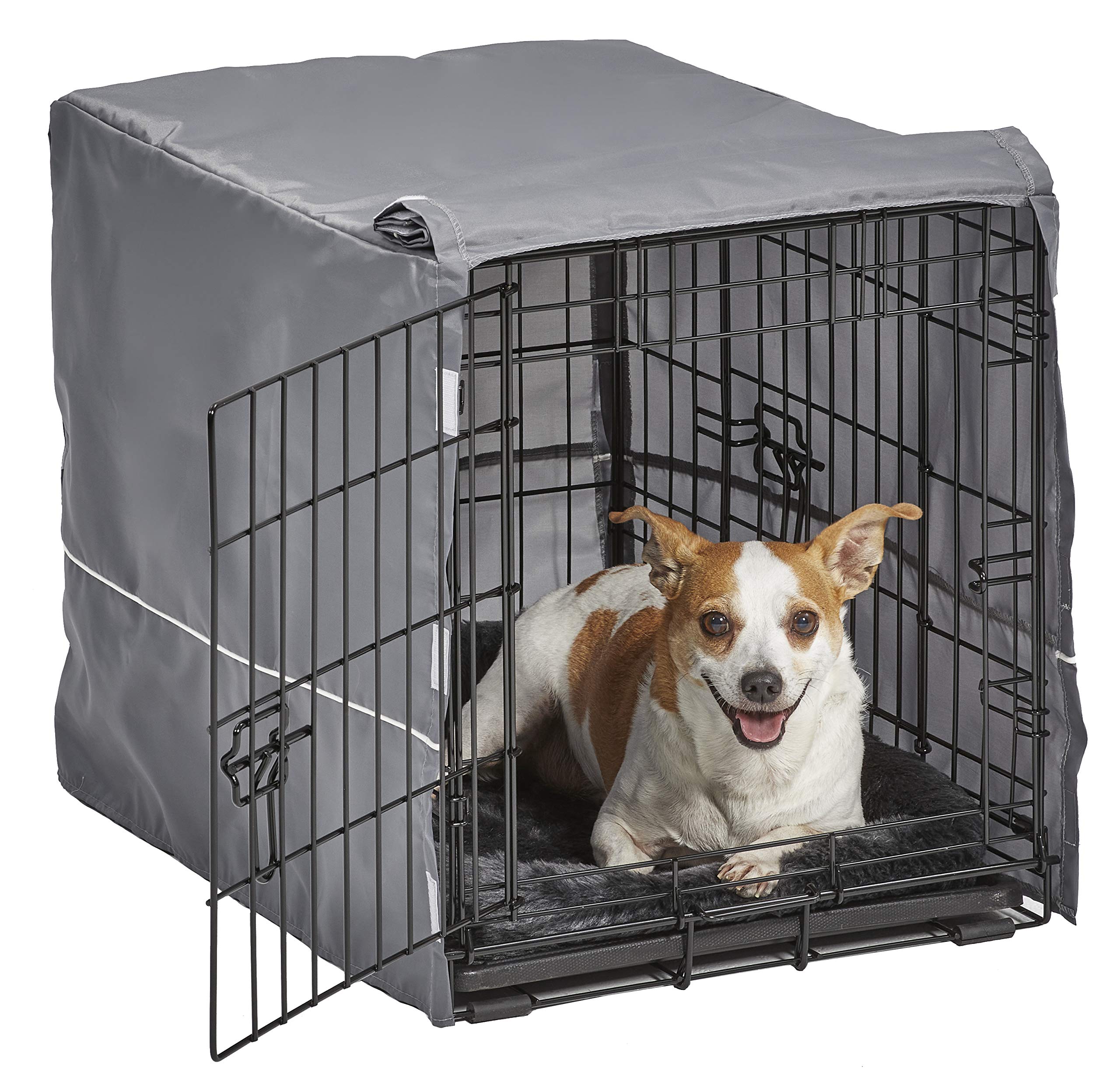 New World 24-Inch Double Door Dog Crate Kit with Gray Dog Bed & Cover - Ideal for Small Dogs | Portable Pet Crate for Home, Travel & Training