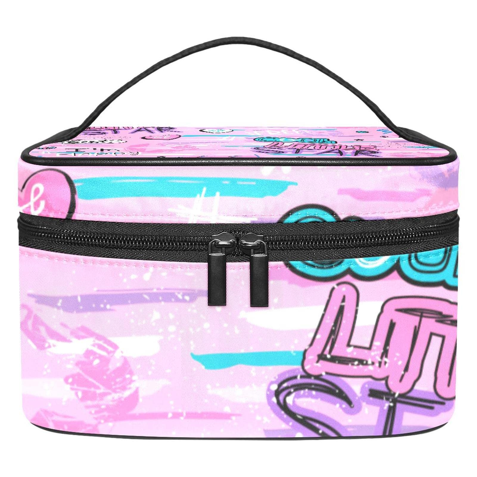 Pink Floral Pattern Portable Makeup Bag - Waterproof Cosmetic Organizer Pouch for Women & Girls | Perfect for Travel, Gym & Daily Essentials Storage