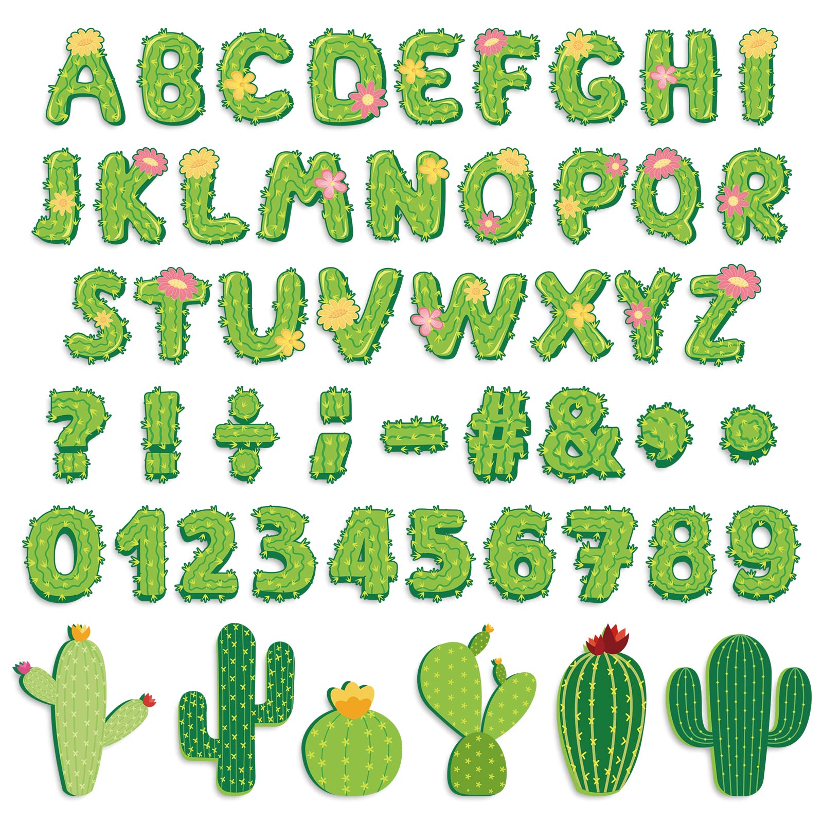 Whaline 110Pcs Cactus Classroom Decor Set - Alphabet Letters, Numbers & Symbols Cutouts for Bulletin Boards, DIY Projects, Back to School Decorations - Perfect for Kids Classroom, Summer Party, and Cactus-Themed Events