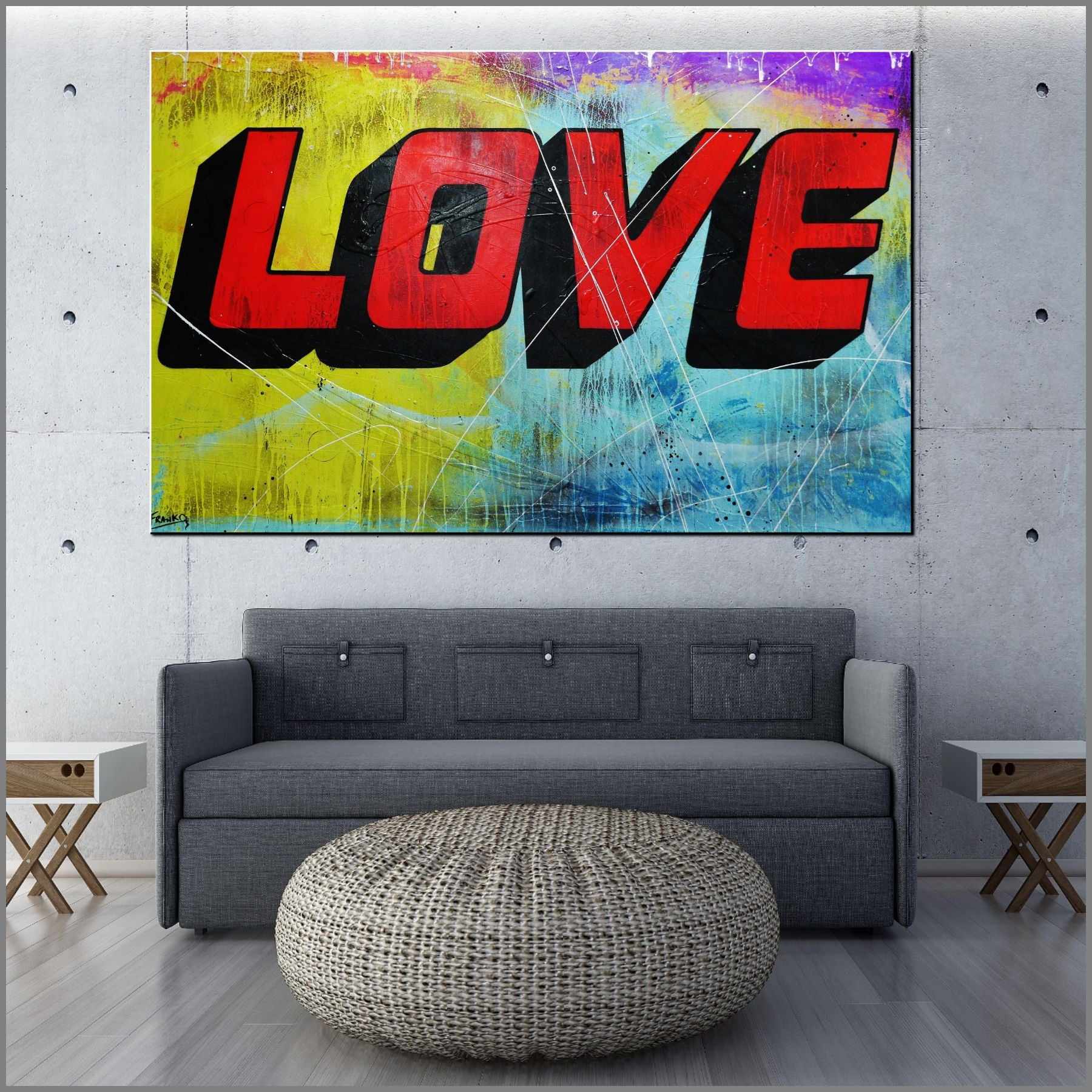 L.O.V.E 160cm x 100cm Colorful Love Textured Urban Pop Art Canvas Painting - Modern Home Decor for Living Room, Bedroom & Office Wall Art