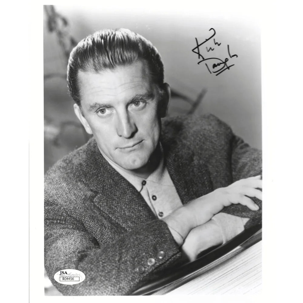 Kirk Douglas Signed Black & White 8x10 Photo - Authentic Spartacus Autograph with JSA COA - Perfect for Movie Memorabilia Collectors & Vintage Hollywood Fans