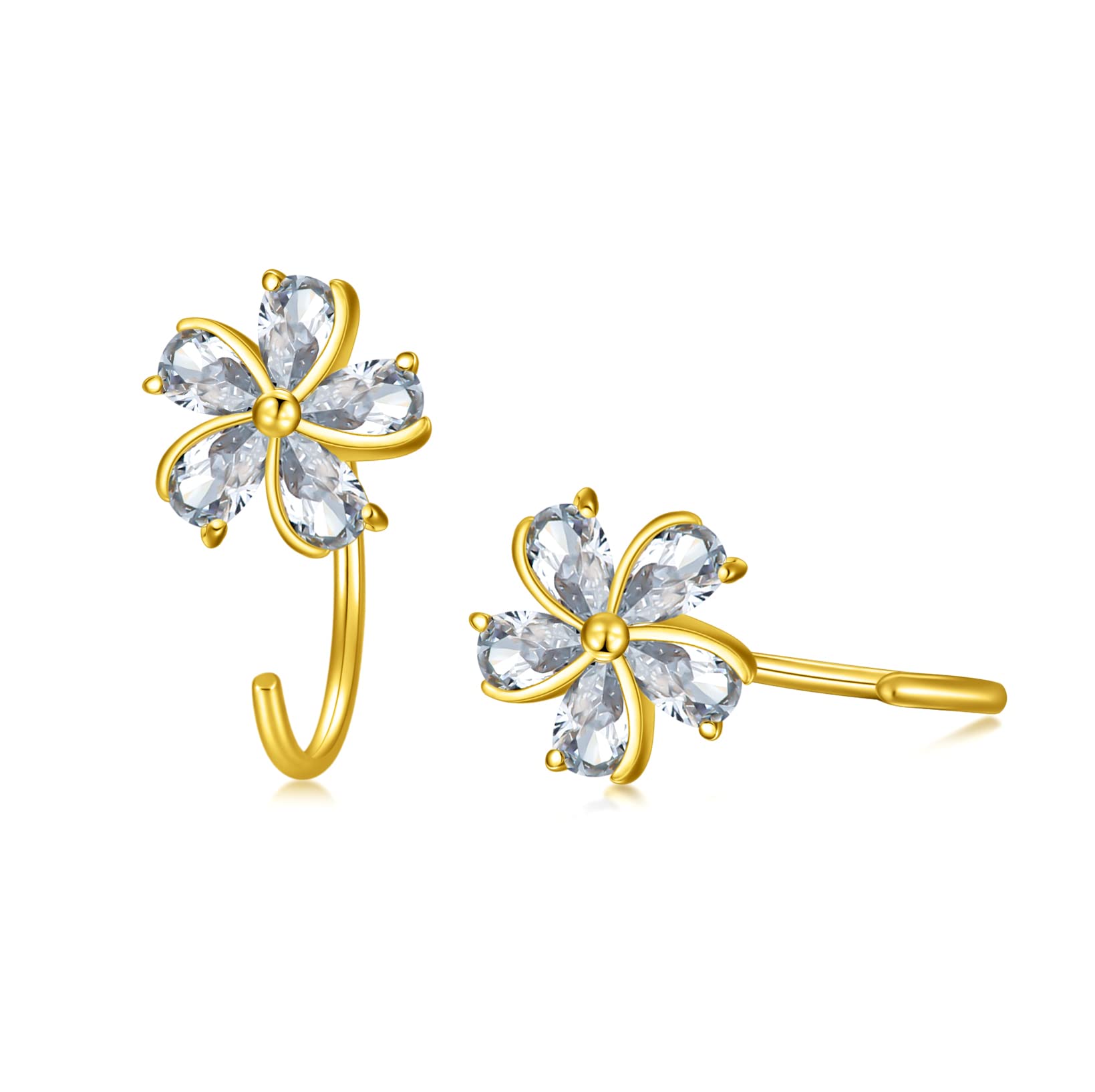 14K Solid Gold Half Hoop Earrings - Dainty Huggie Hoop Earrings for Women (Flower/Star/Heart Design) | Perfect for Everyday Wear, Date Nights & Special Occasions