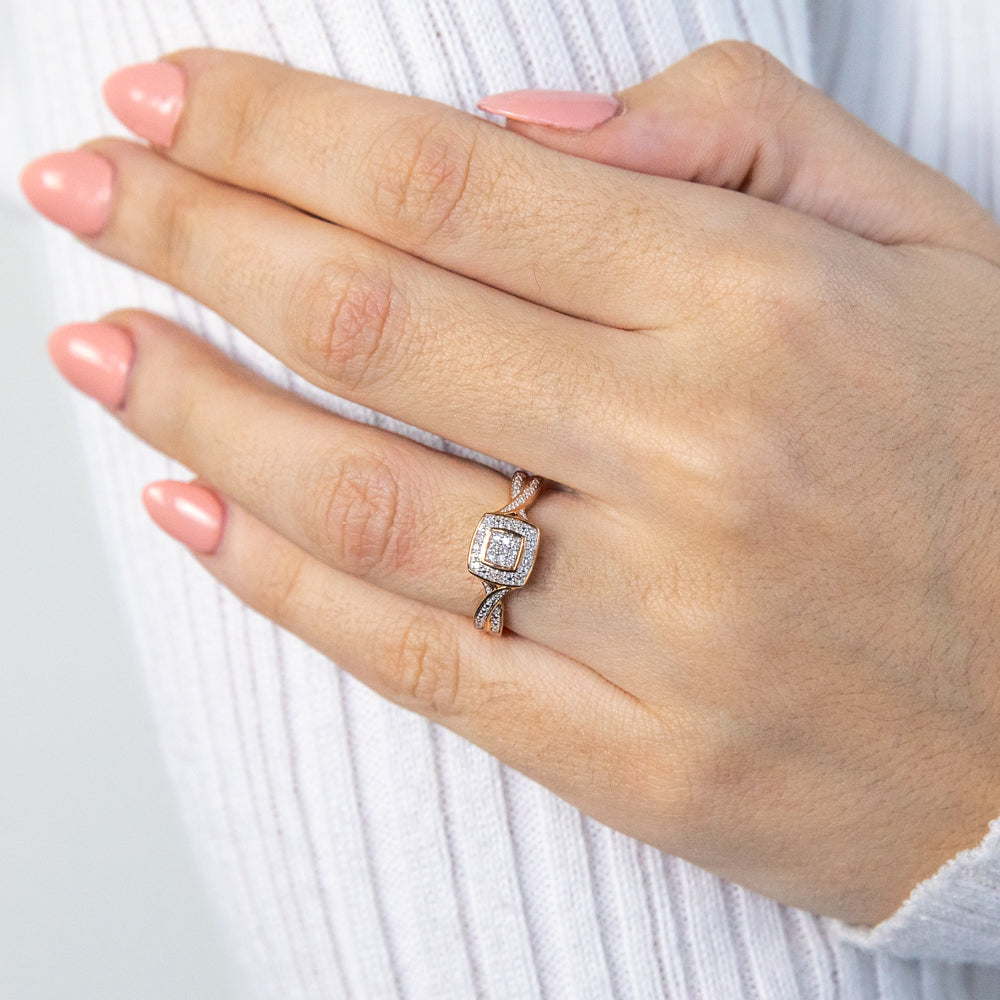 9ct Rose Gold Ring with 21 Brilliant Cut Diamonds - Elegant Diamond Engagement Ring for Women, Perfect for Proposals, Anniversaries & Special Occasions