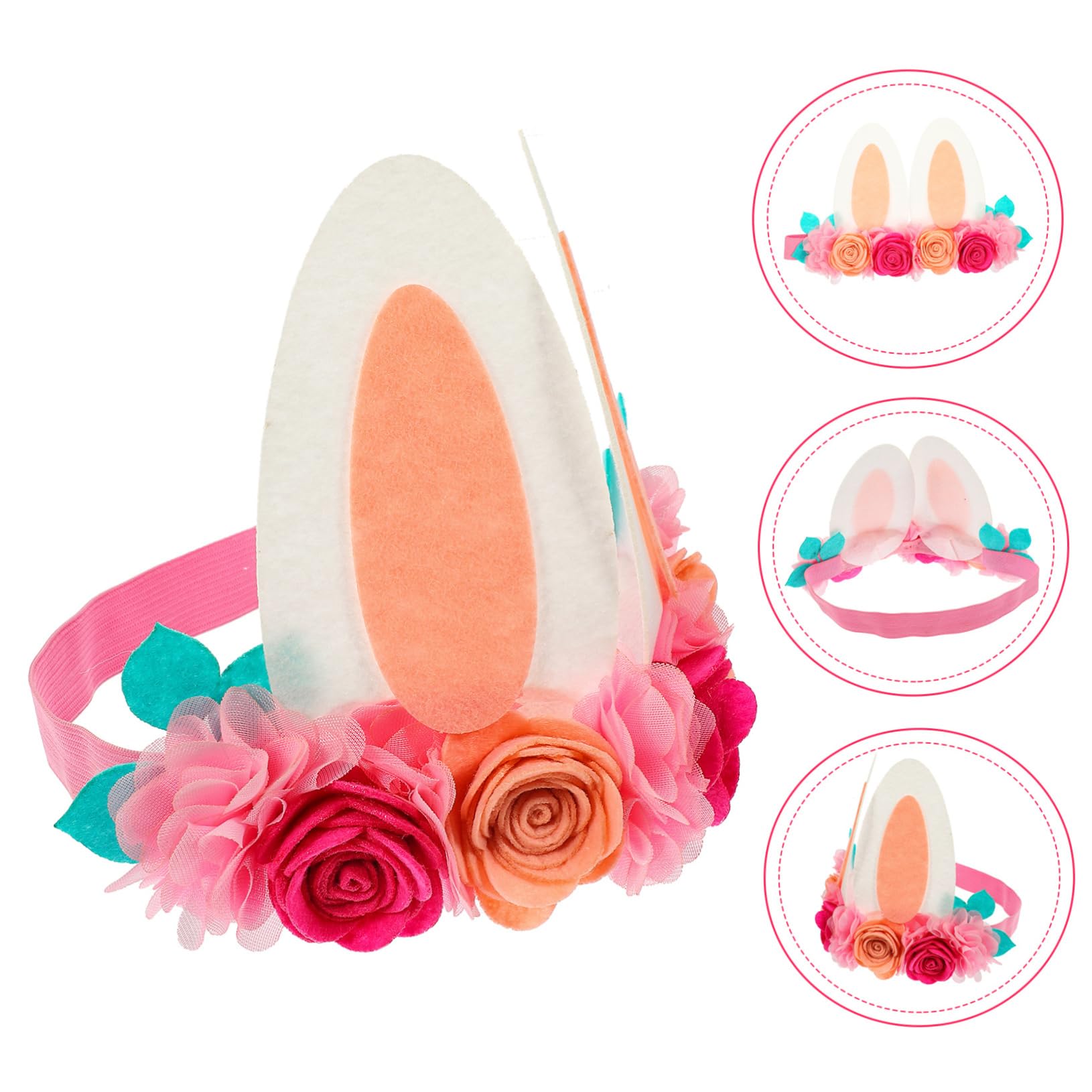 Minkissy Rose Headband for Baby Girls - Floral Bunny Ears Hair Accessories for Easter, Woodland Theme Party, Spring Photography & Kids Costume (Infant Headband, Hair Ties, Toddler Headpiece)