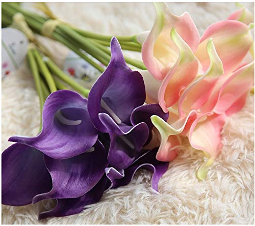 Artificial Calla Lily Flowers - Real Touch PU Fake Flowers for Wedding Decor, Bouquet, Home Décor & Party (Violet, 10 Pack) - Perfect for Centerpieces, Bridal Showers, and Table Arrangements