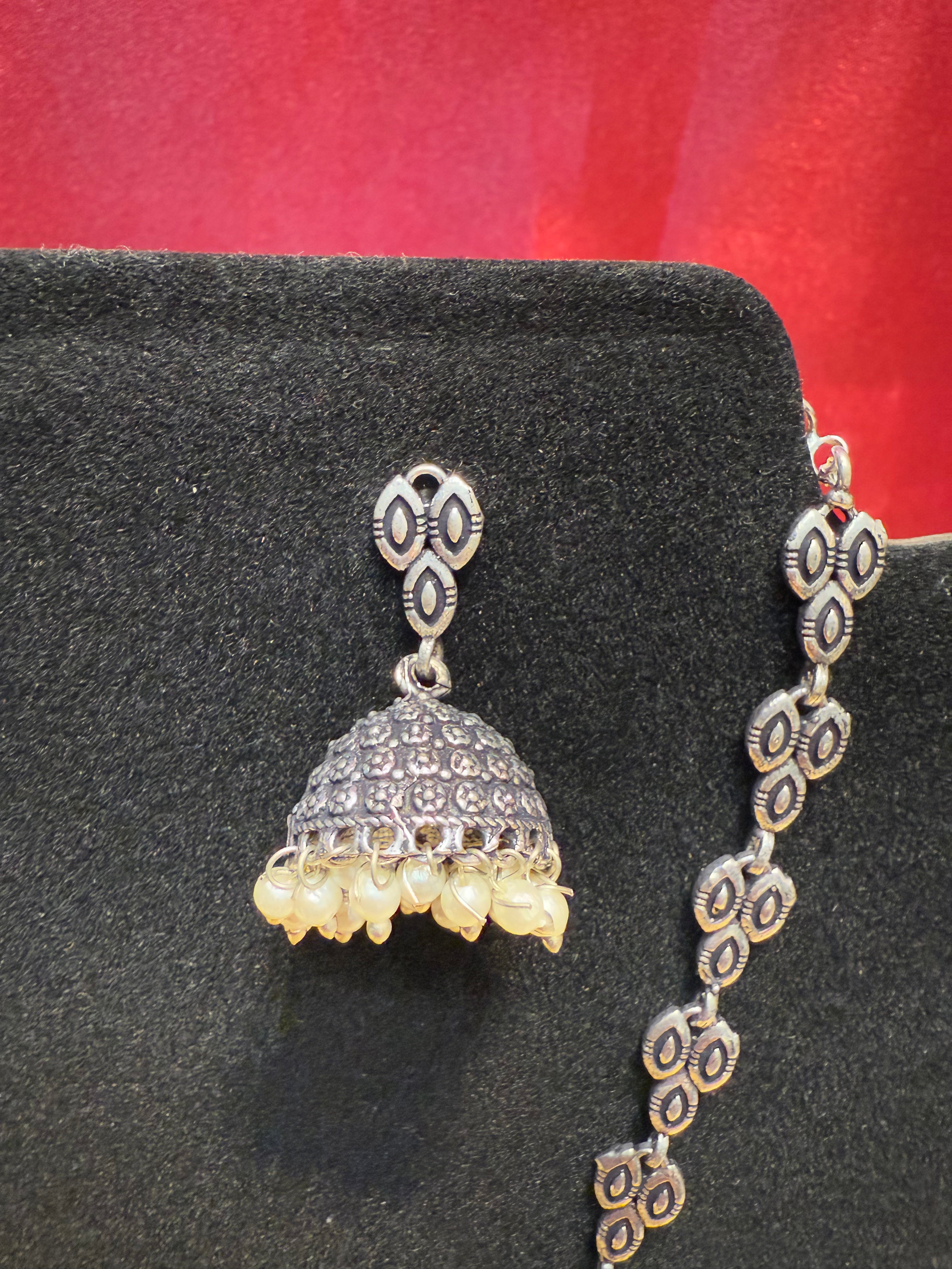 Elegant Sky Blue Peacock Design Oxidized Necklace with White Beads & Jhumka - Perfect for Weddings, Parties & Boho Fashion Accessories