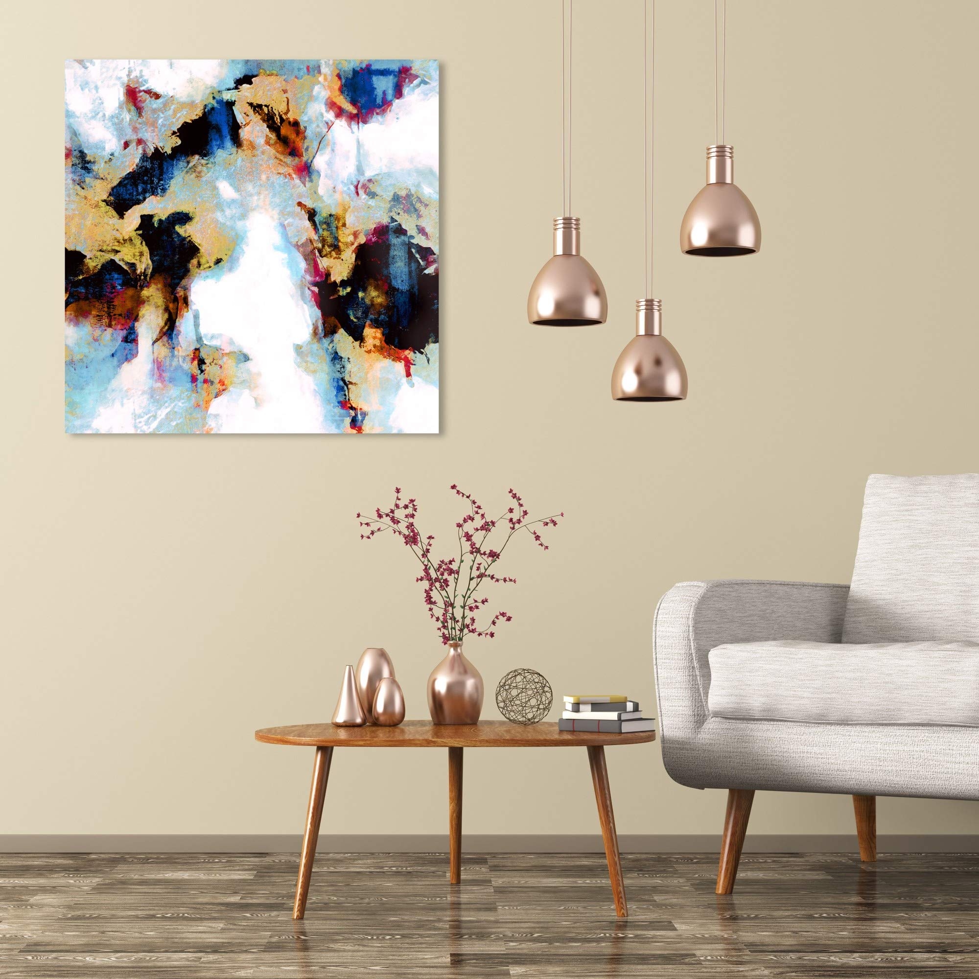 Abstract Wall Art Canvas Print 'Explosive Shades of City Lights' - 30x30 Inch Brown & Black Modern Home Decor Painting for Living Room, Bedroom & Office