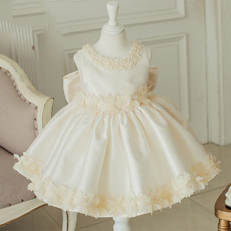 Baby Girl Baptism Dress - Sleeveless Beaded Floral Princess Party Gown for Christening & Special Occasions | Formal Church Outfit for Infants & Toddlers