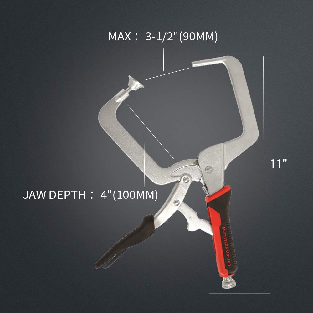 Monster & Master 11-Inch Right Angle Pocket Hole Clamp (2-Pack) - Woodworking & Joinery Tool for DIY Projects, Cabinet Making, and Furniture Assembly