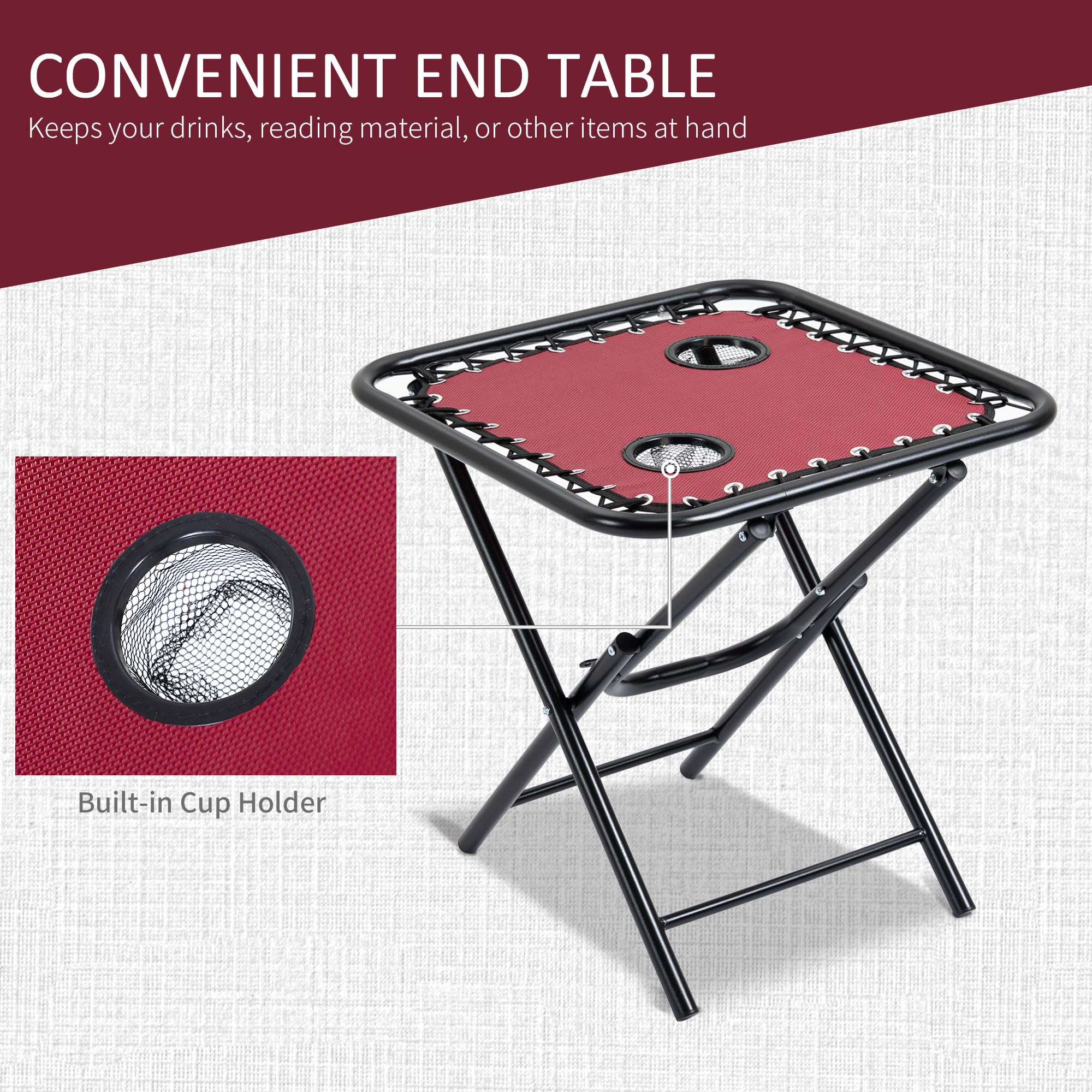 Outsunny Zero Gravity Lounge Chair Set with Side Table - Adjustable Folding Recliner with Cup Holders & Head Pillow - Patio, Backyard, Poolside, Beach Relaxation - Perfect for Sunbathing, Camping & Outdoor Lounging (Wine Red)