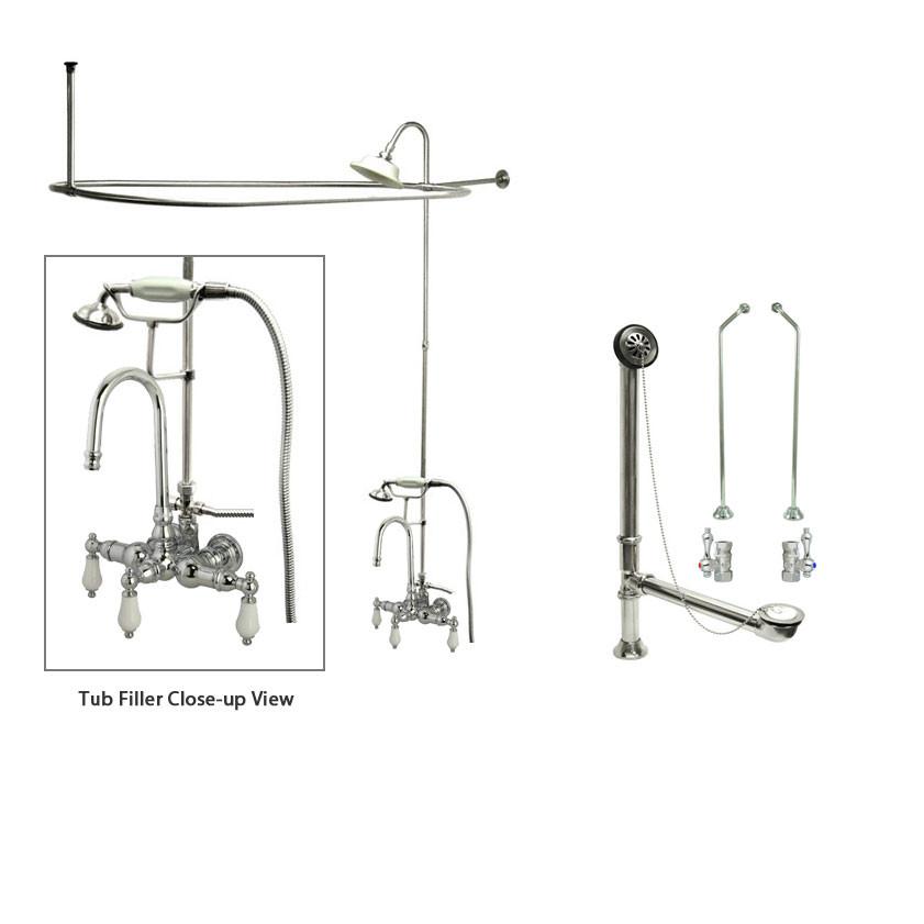 Chrome Clawfoot Tub Faucet with Shower Kit & Enclosure Curtain Rod - Vintage Style Bathroom Fixture for Freestanding Bathtubs | Perfect for Bathroom Renovations & Spa-Like Showers