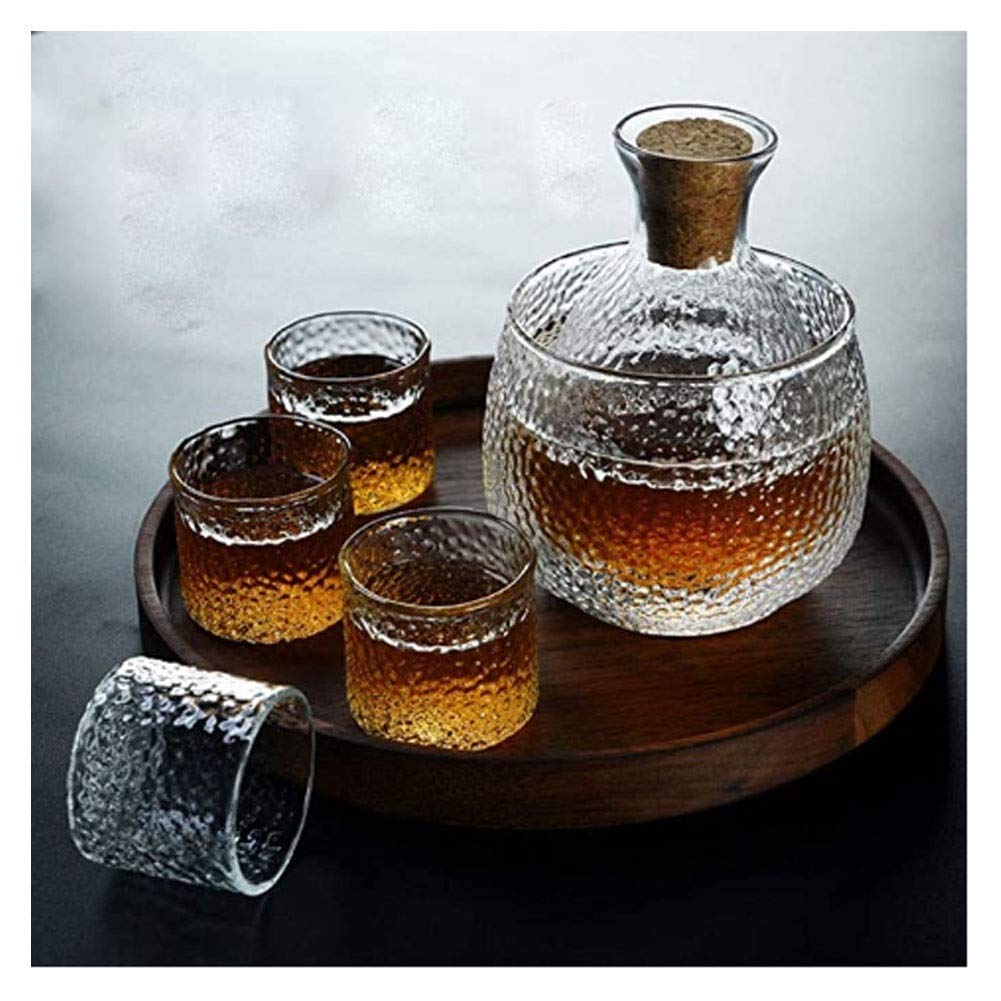 Premium Japanese Hammered Glass Wine & Whiskey Decanter Set - 7-Piece Sake Set with Warming Flask for Home, Office & Gifts | Elegant Entertaining & Dinner Party Essential