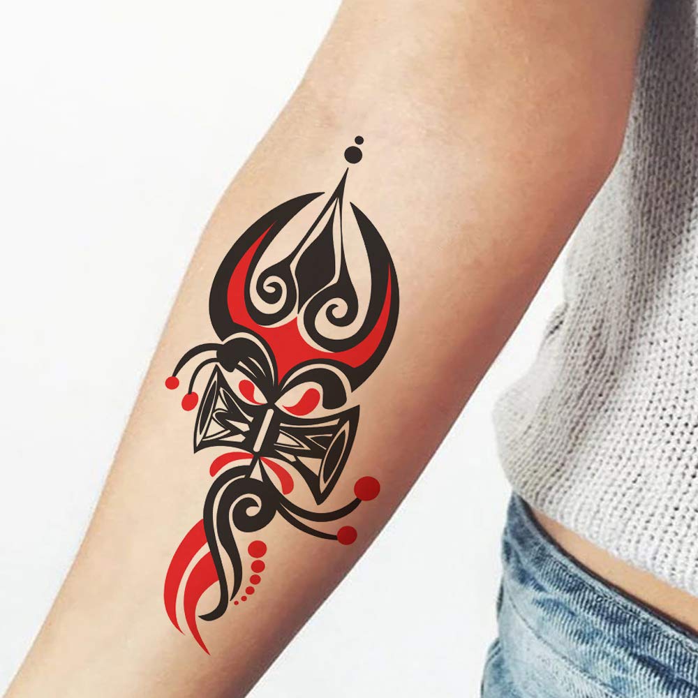 Voorkoms® Trishul with Damru Tattoo - Waterproof Temporary Tattoos for Men & Women - Perfect for Festivals, Parties & Spiritual Events