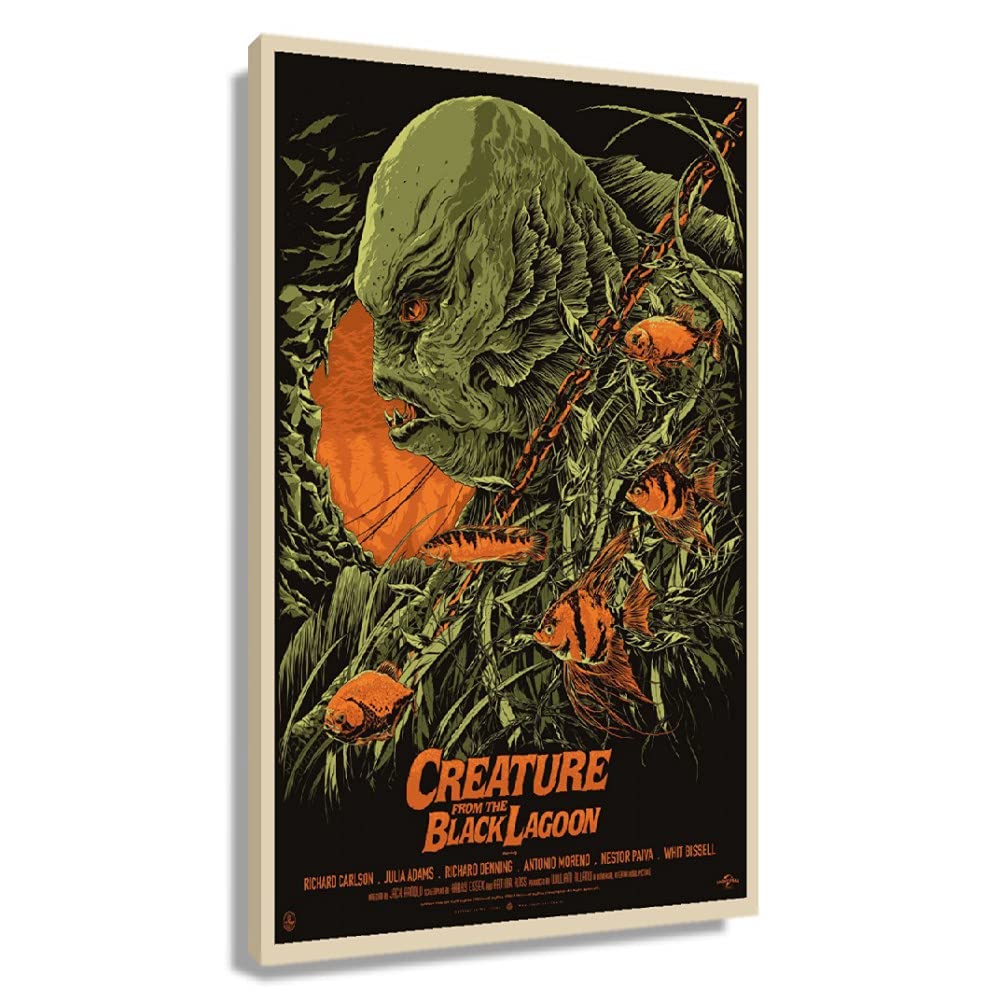 Creature From The Black Lagoon Movie Poster - Premium Giclee Art Print on Canvas - Framed Wall Decor (24x36 inches/60x90cm) - Perfect for Living Room, Home Theater, or Horror Movie Fan Gift