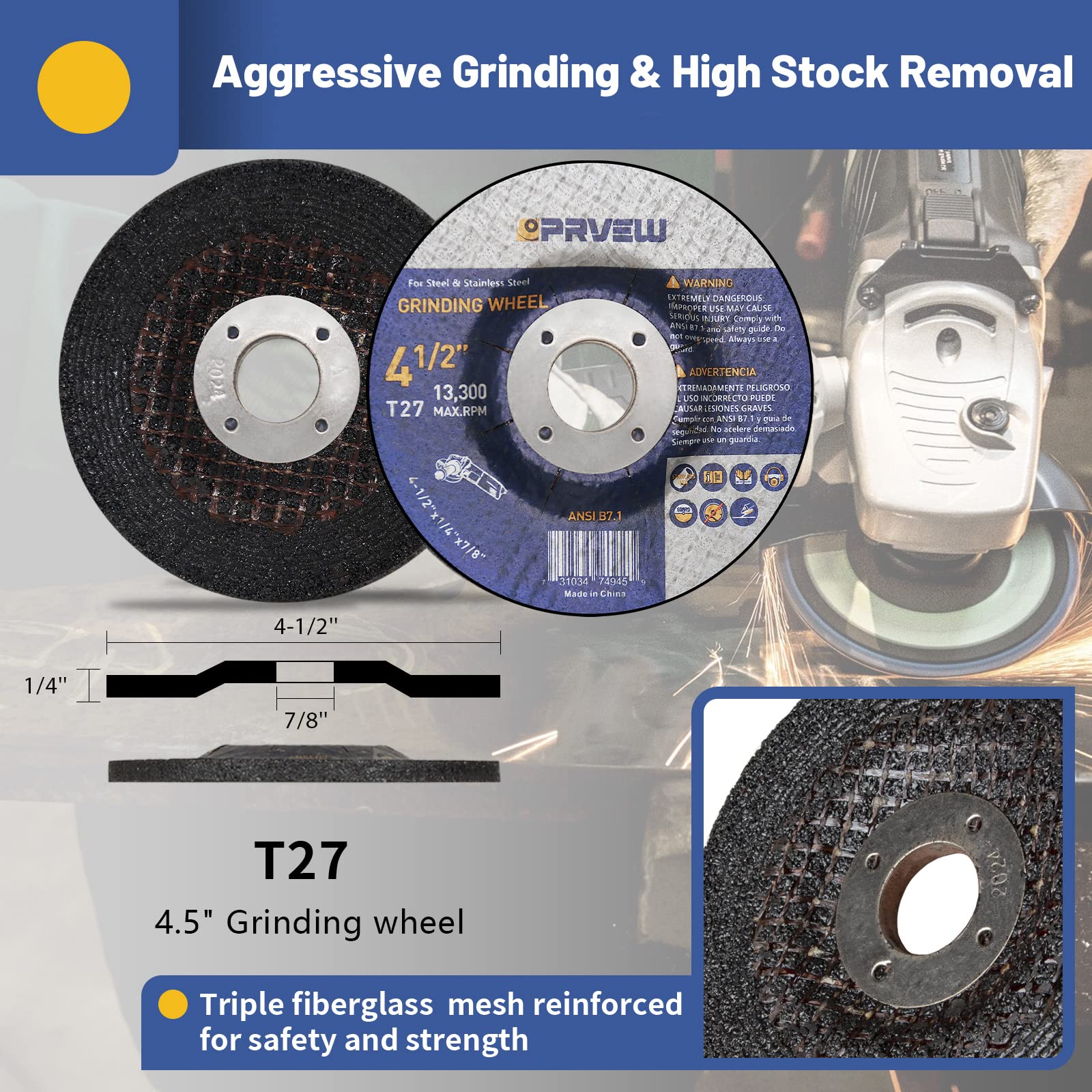 27-Pack 4-1/2 Inch Cut Off Wheels Grinding Kit - 20PCS Cutting Wheels, 4PCS Flap Discs, 3PCS Grinding Discs for Angle Grinder with 7/8