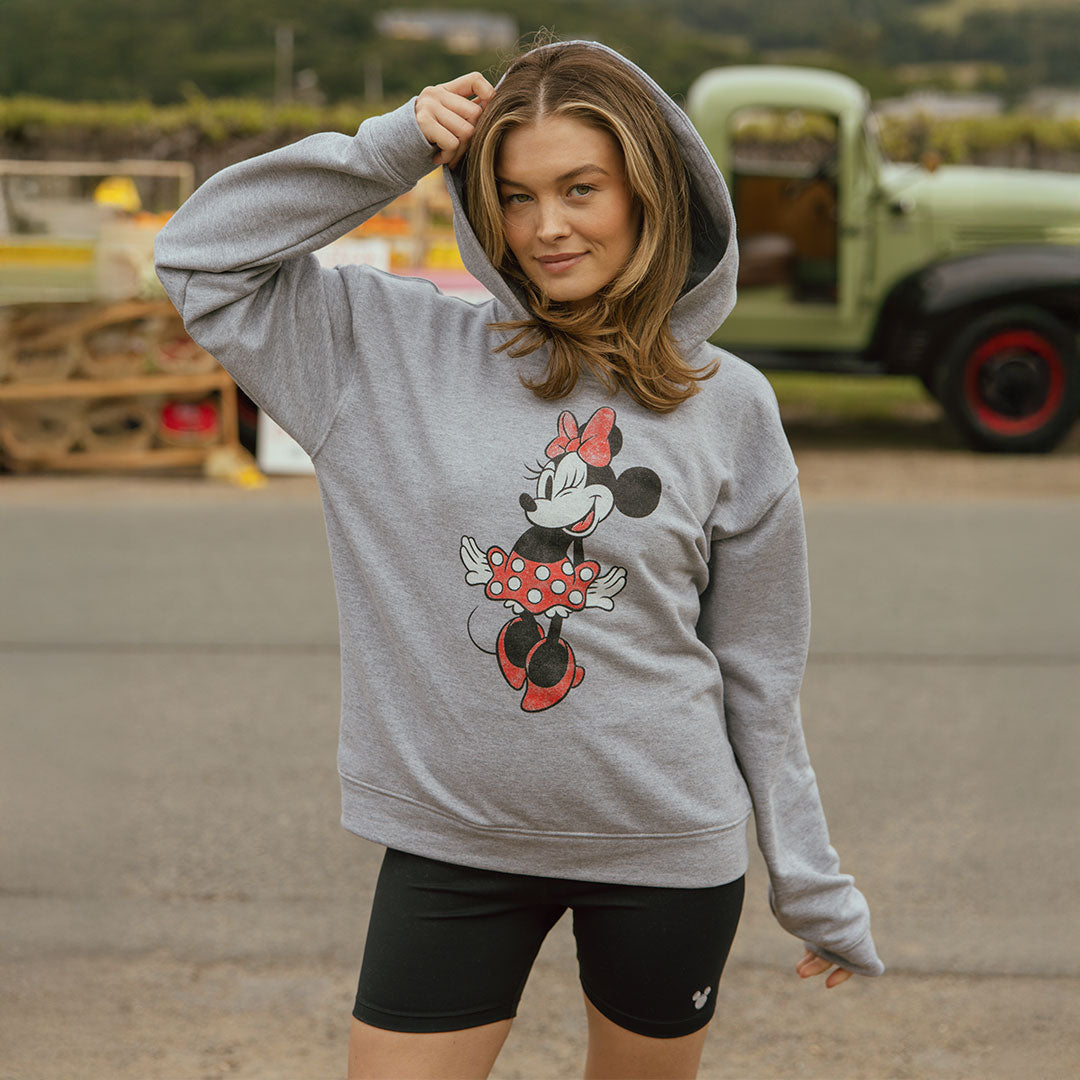 Disney Minnie Mouse Boyfriend Hoodie for Women - Soft Grey Pullover Sweatshirt for Casual Wear, Lounge & Outfits