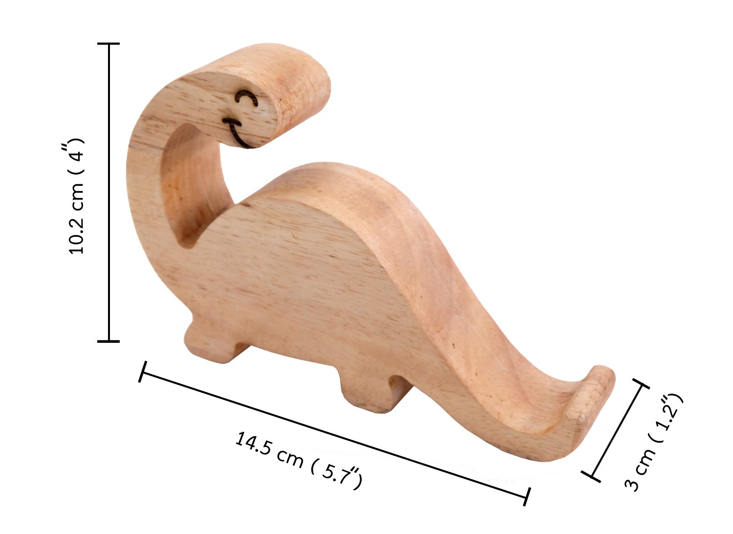 Natural Rubber Wood Dinosaur Phone Stand - Creative Cute Wooden Mobile Holder for iPhone & Samsung - Home & Office Desk Decoration - Perfect for Bedside, Workstation, and Gift Giving