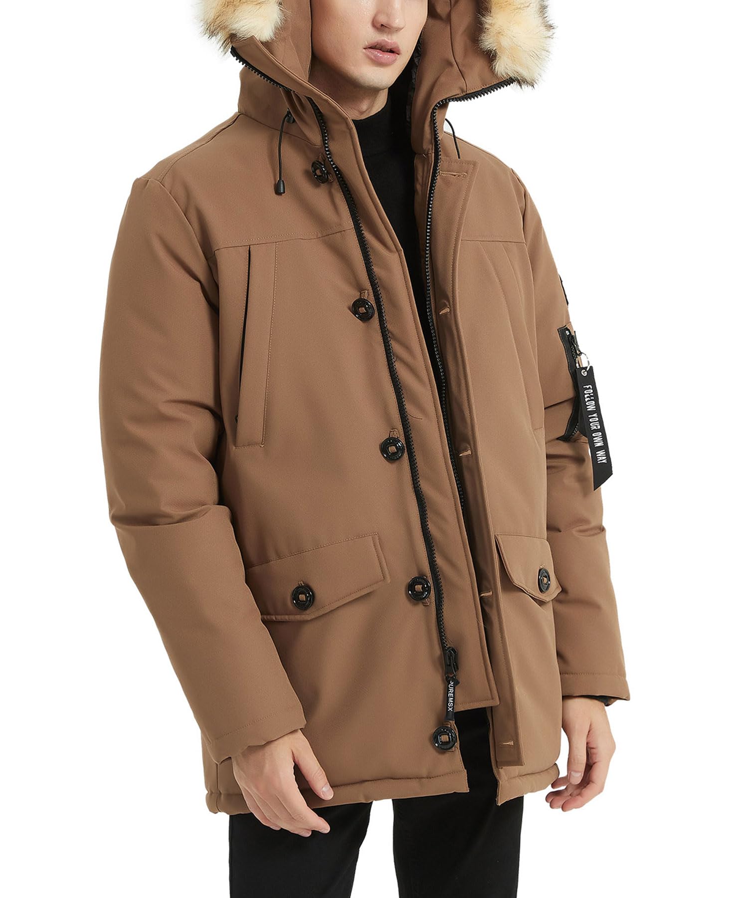**PUREMSX Men's Winter Jacket - Insulated Thick Warm Puffer Coat with Fur Hood for Cold Weather | Outdoor Activities & Daily Wear**