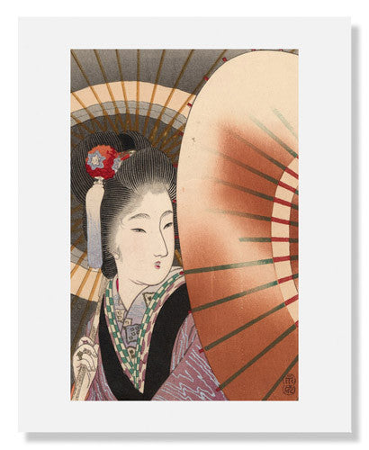 Tomioka Eisen Woman with Umbrellas - Japanese Ukiyo-e Art Print - Vintage Asian Home Decor for Living Room & Office Wall Art