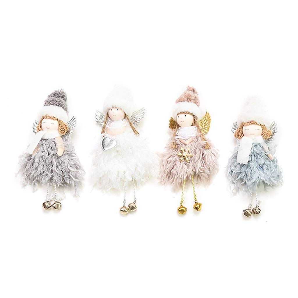 ZMDZA 4PCS Mini Feather Bell Angel Pendants - DIY Christmas Tree Ornaments, Necklace Charms & Holiday Decorations for Xmas Party, Home, Gift Wrapping
