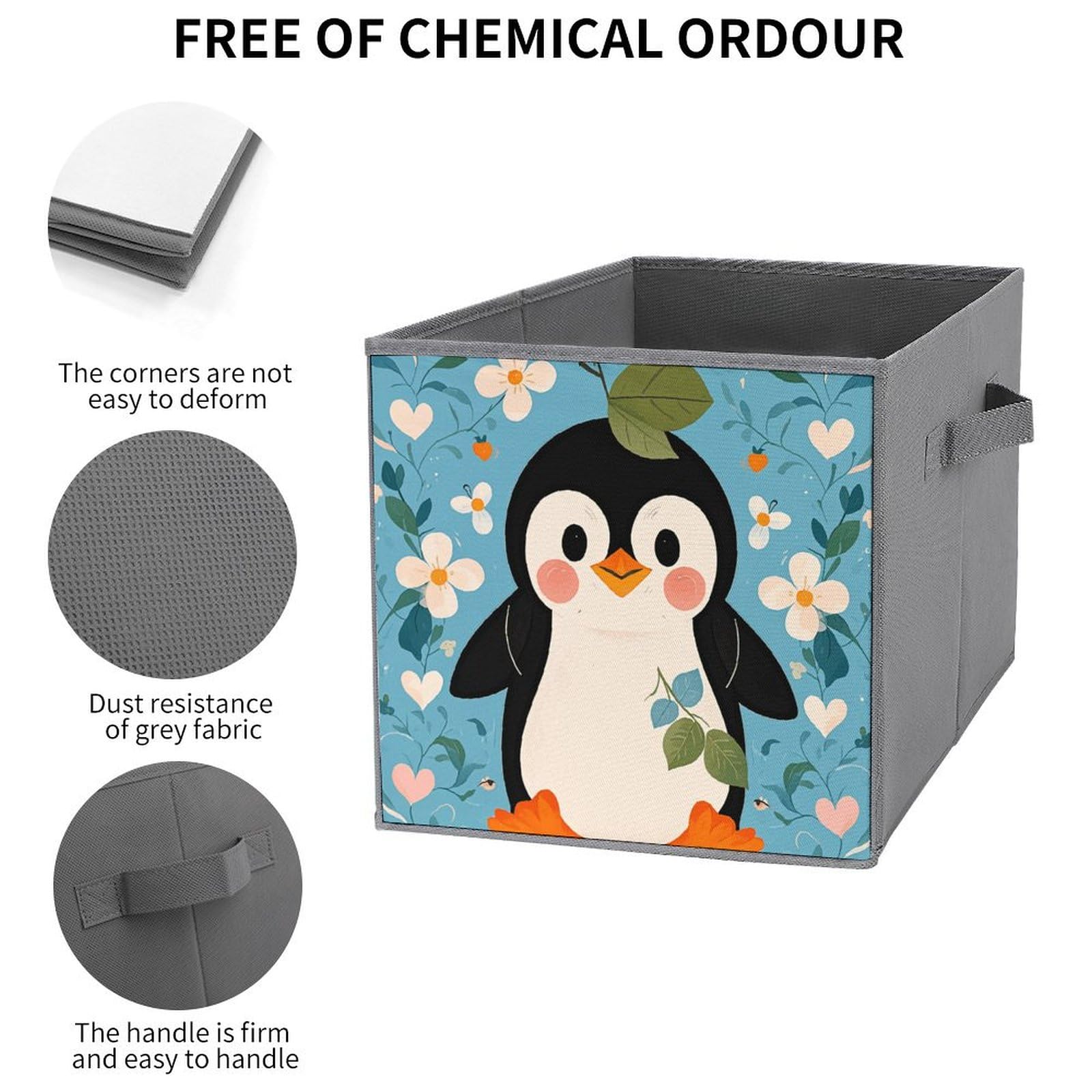 6PCS Collapsible Storage Bins with Handles - Cute Penguin Print Organizing Baskets for Shelves, Closet, Bathroom & Kids Room | Multi-Functional Foldable Storage Containers for Home Organization
