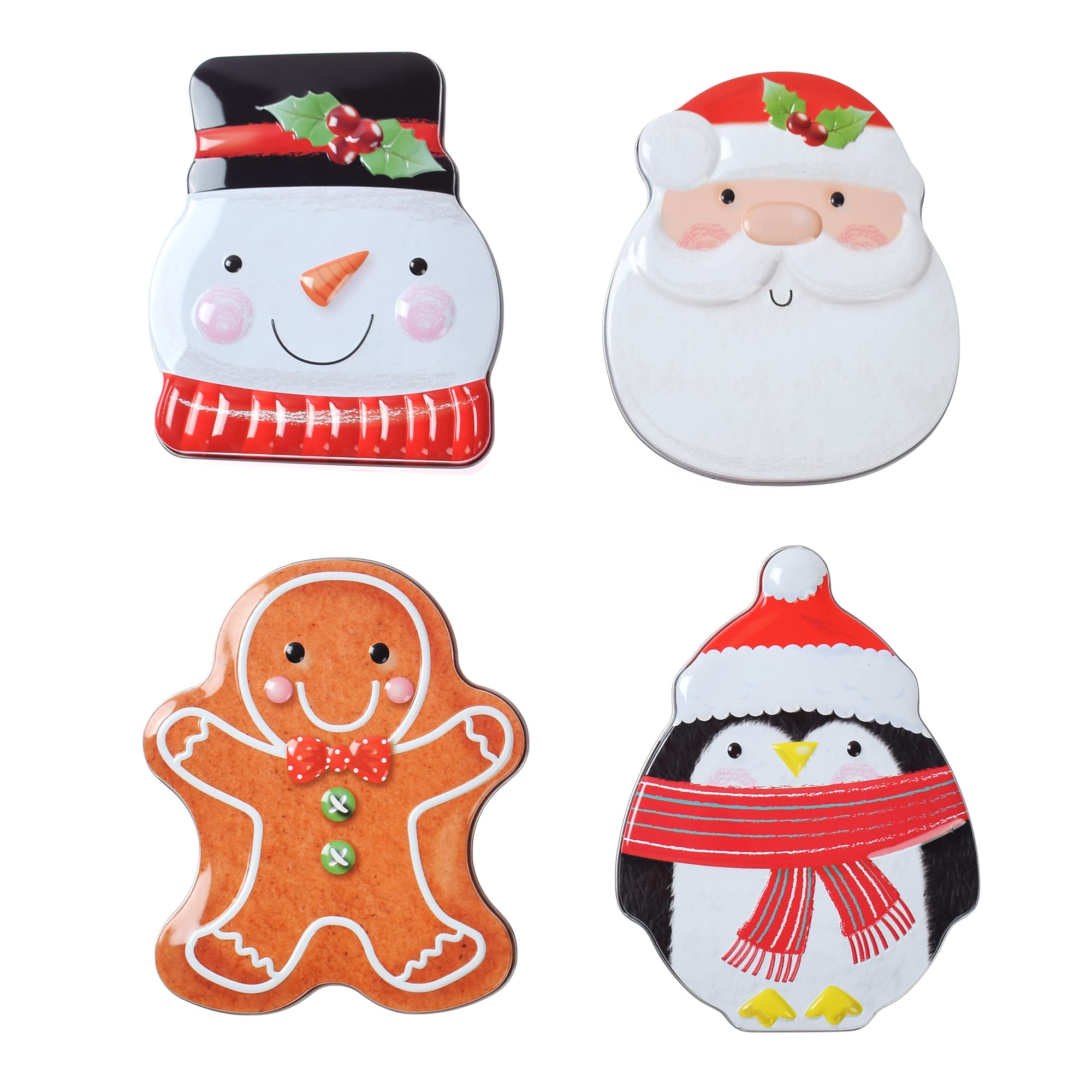 EBLLPA 4-Piece Christmas Tinplate Cookie Storage Box Set with Lids - Gingerbread Man, Santa, Snowman Themed Holiday Candy Containers for Biscuits, Treats & Small Gifts | Perfect for Christmas Baking, Party Favors, Gift Wrapping & Festive Home Decor