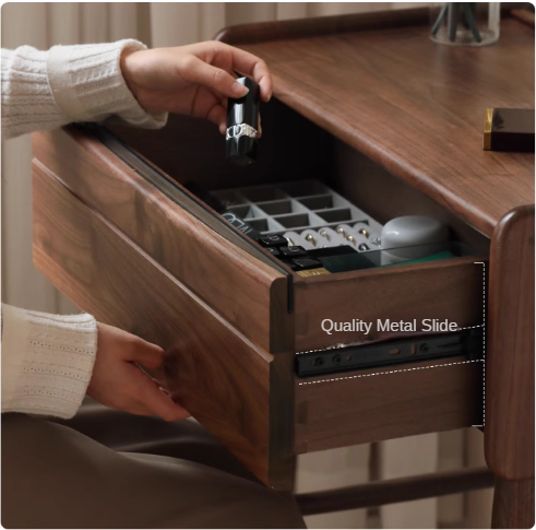 Premium Black Walnut Solid Wood Vanity Dresser with Mirror | Elegant Makeup Dressing Table for Bedroom & Bathroom | Natural Wooden Vanity Desk with Storage