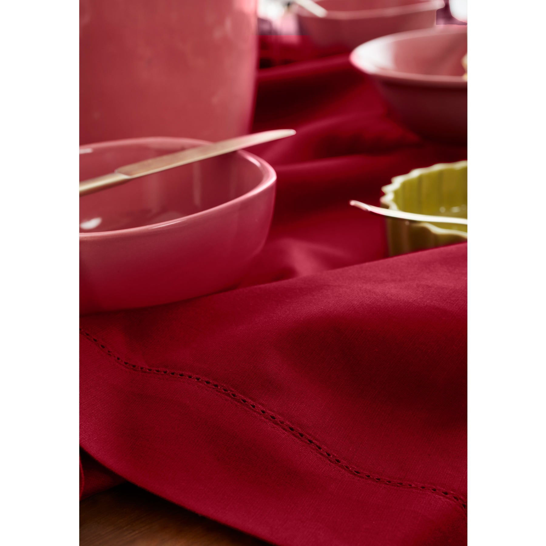 Premium Cotton Linen Hemstitch Table Throw - Elegant Decorative Table Runner for Dining Room, Wedding, Party & Home Decor