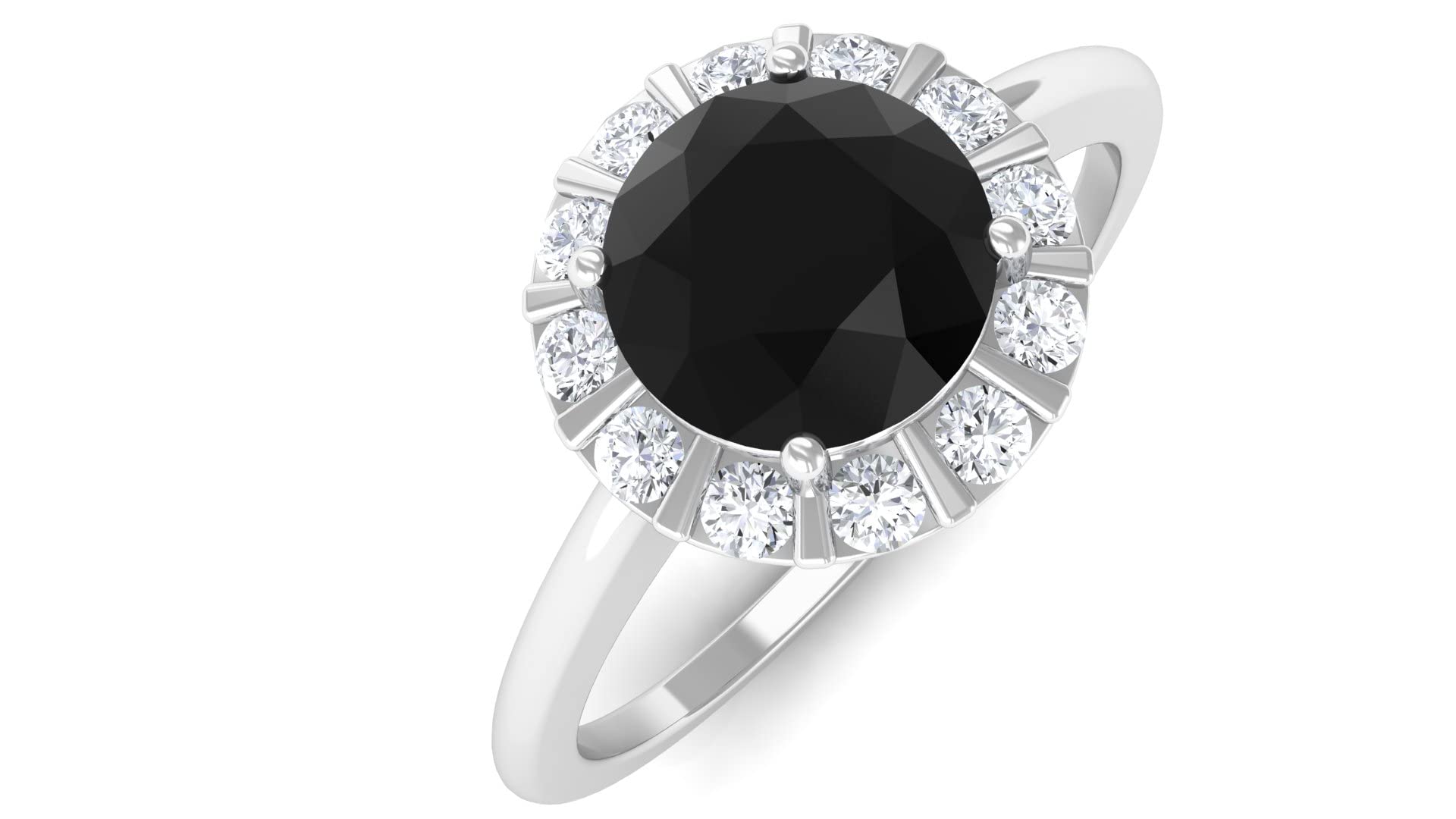 1 CT Black Onyx and Diamond Ring for Women - 6MM Round Black Onyx Engagement Ring in 14K Gold - Elegant Jewelry for Weddings, Anniversaries & Special Occasions