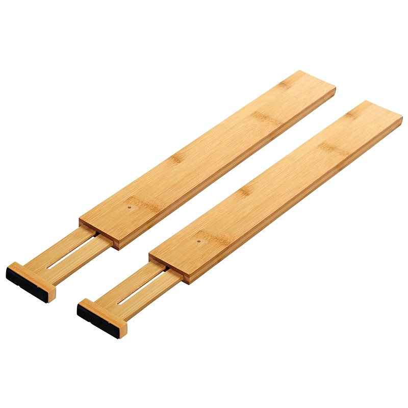 2-Pack Bamboo Drawer Organizers - Adjustable Kitchen & Office Drawer Dividers for Utensils, Makeup, Jewelry & Socks Storage