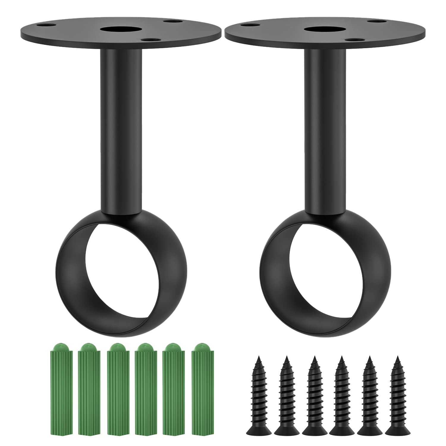 Aopin 16mm Matte Black Closet Rod Brackets - Heavy Duty Stainless Steel Wardrobe & Curtain Rod Supports (2 Pack) - Perfect for Closet Organization, DIY Wardrobe Systems and Window Treatment Installation