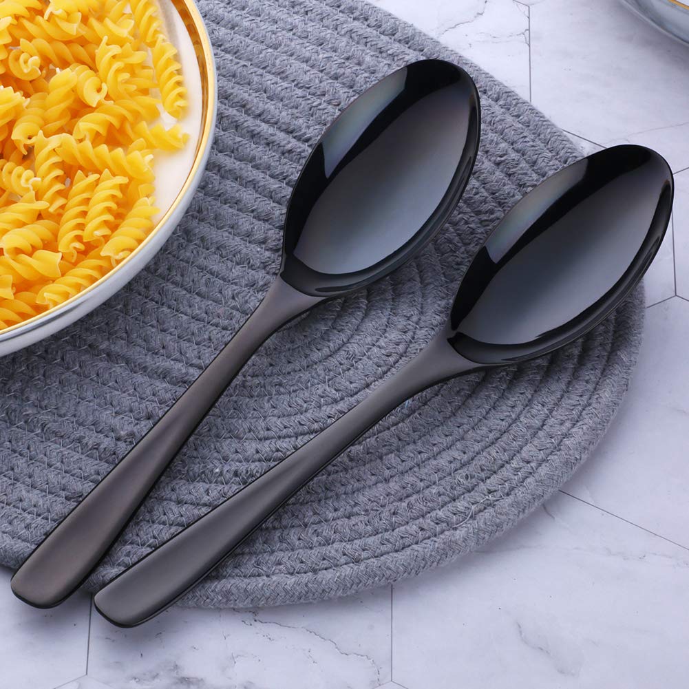 Stainless Steel Buffet Serving Spoons Set of 2 - 10 Inch Black Plated Large Salad Utensils, Dishwasher Safe - Perfect for Parties, Catering & Home Dining