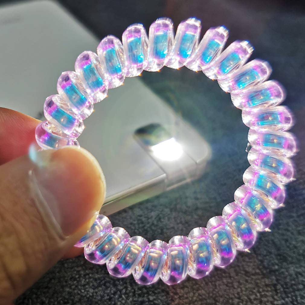 Iridescent Spiral Stretch Bracelet Keychain Holder - Pack of 5 Colorful Wristbands for Keys, Jewelry & Accessories - Perfect for Home, Office, Gym & Travel Organization