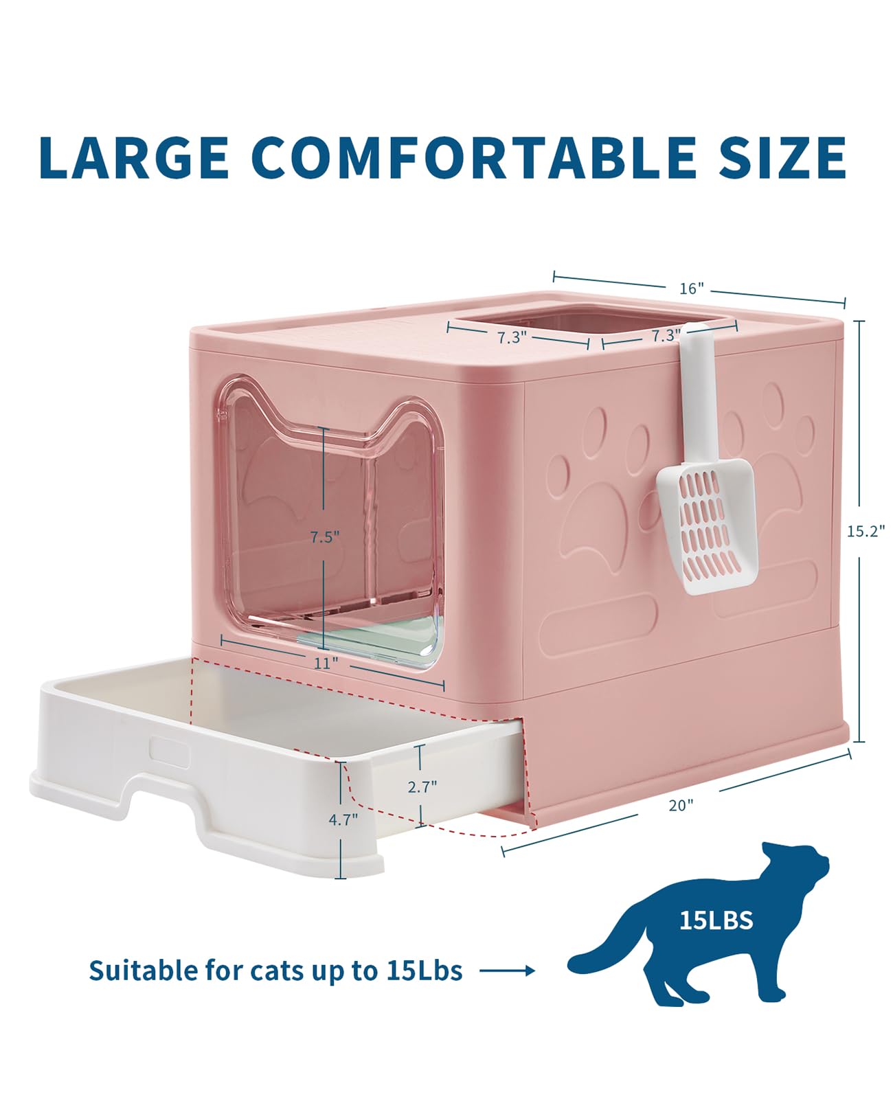 Foldable Cat Litter Box with Lid - Large Covered Litter Box with Scoop & Litter Mat - Odor Control & Easy Clean Front Entry Top Exit Kitty Litter Box (Pink) - Perfect for Small Spaces & Multi-Cat Homes