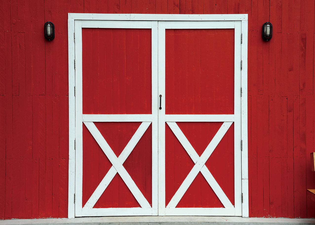 Red Barn Door Backdrop - Western Rustic Farm Wooden Door Wall Photography Background for BBQ Party, Newborn Baby Shower, Cowboy Girl Birthday Decor - 7x5FT - Perfect for Western Themed Events, Rustic Weddings, and Country Style Photo Shoots