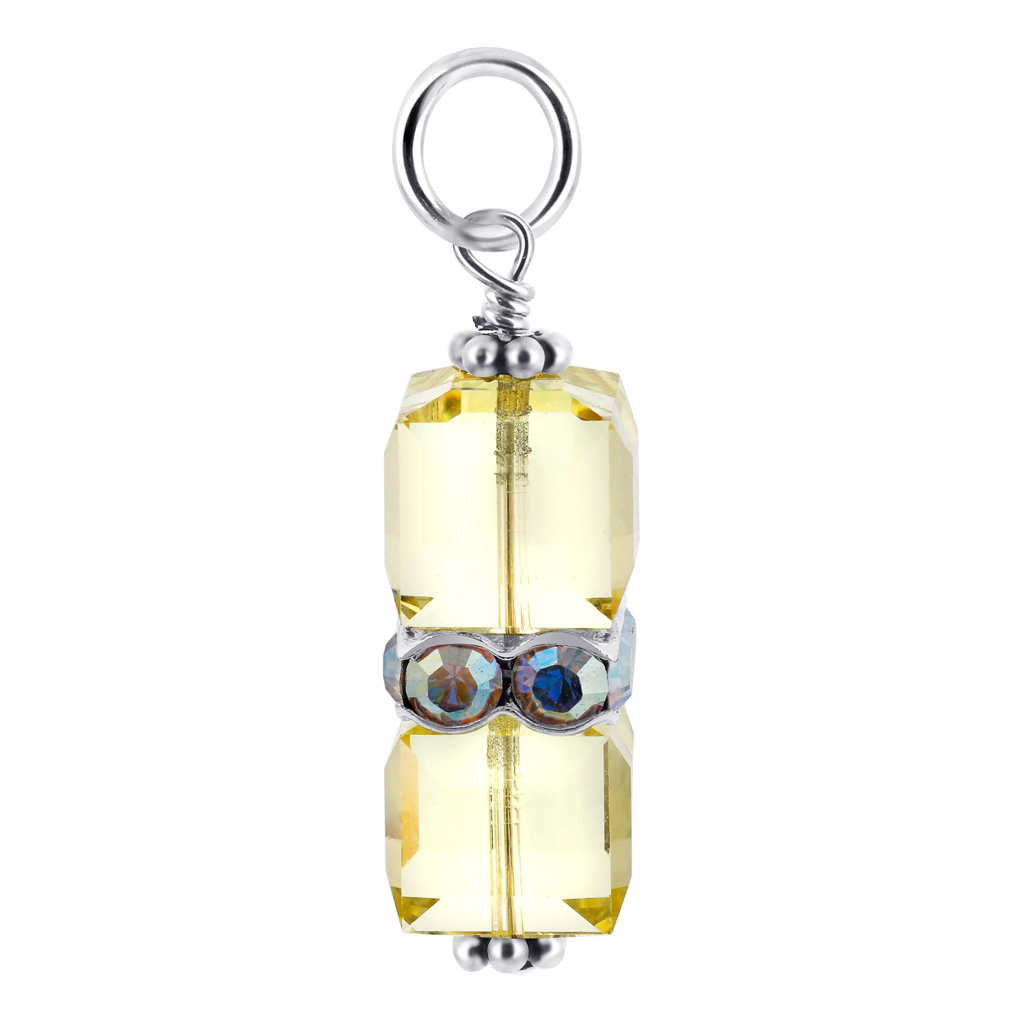 Gem Avenue 925 Sterling Silver Pendant with 8mm x 19mm Cube-Shaped Austrian Crystals - Yellow | Elegant Jewelry Gift for Women, Perfect for Parties, Weddings & Special Occasions