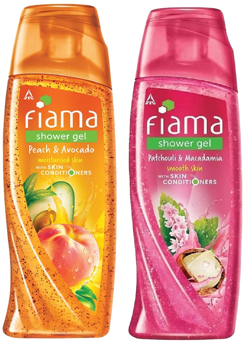 Fiama Patchouli & Macadamia Pure Indulgence Shower Gel 250ml + Peach & Avocado Moisturizing Shower Gel 250ml - Natural Skin Conditioners for Soft, Hydrated Skin | Perfect for Daily Shower & Spa Relaxation at Home