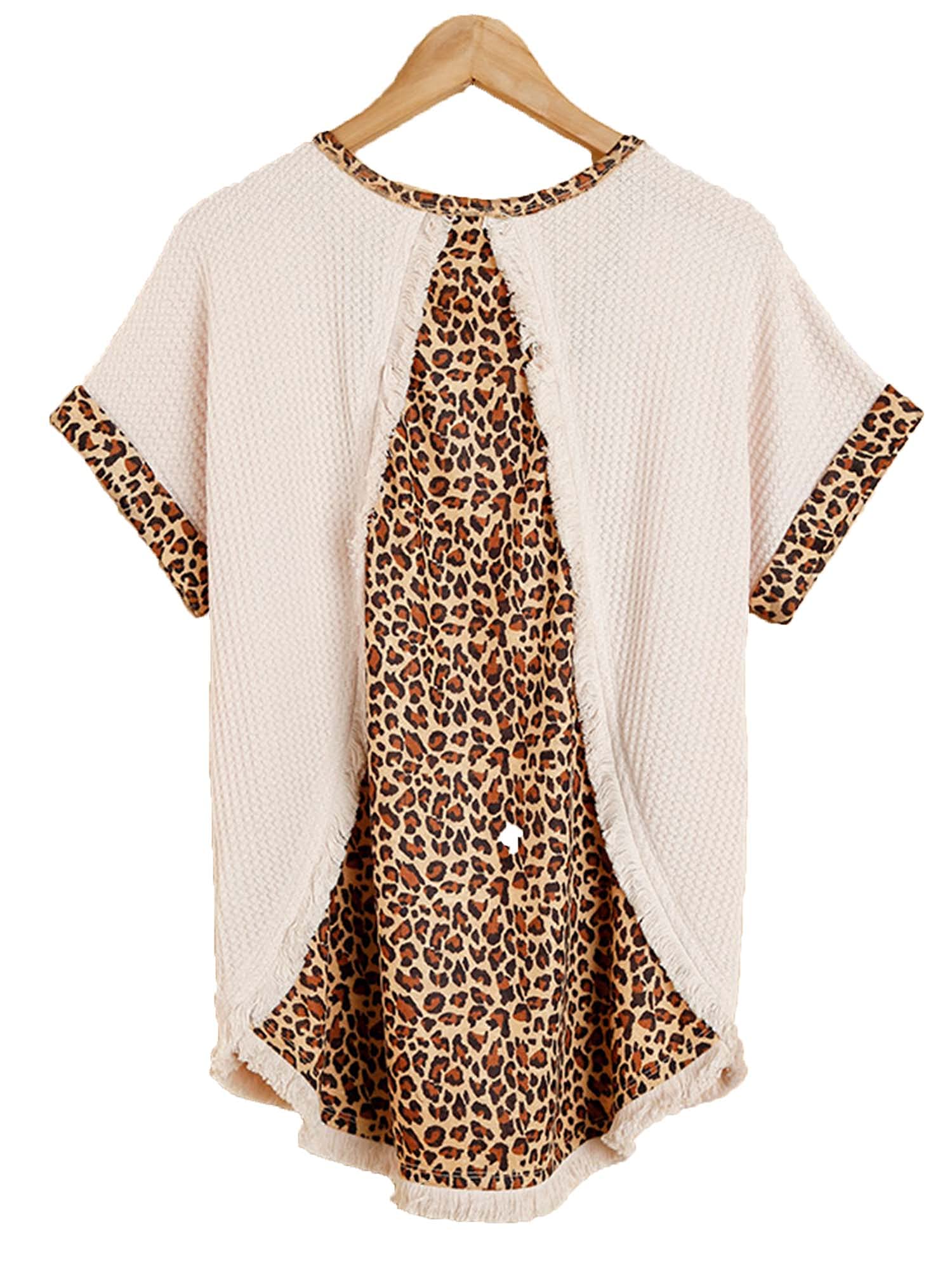Umgee Women's Leopard Print Waffle Knit Top with Frayed Hi-Low Hem | Stylish Casual Blouse for Fall & Winter | Perfect for Office, Date Night & Weekend Outings