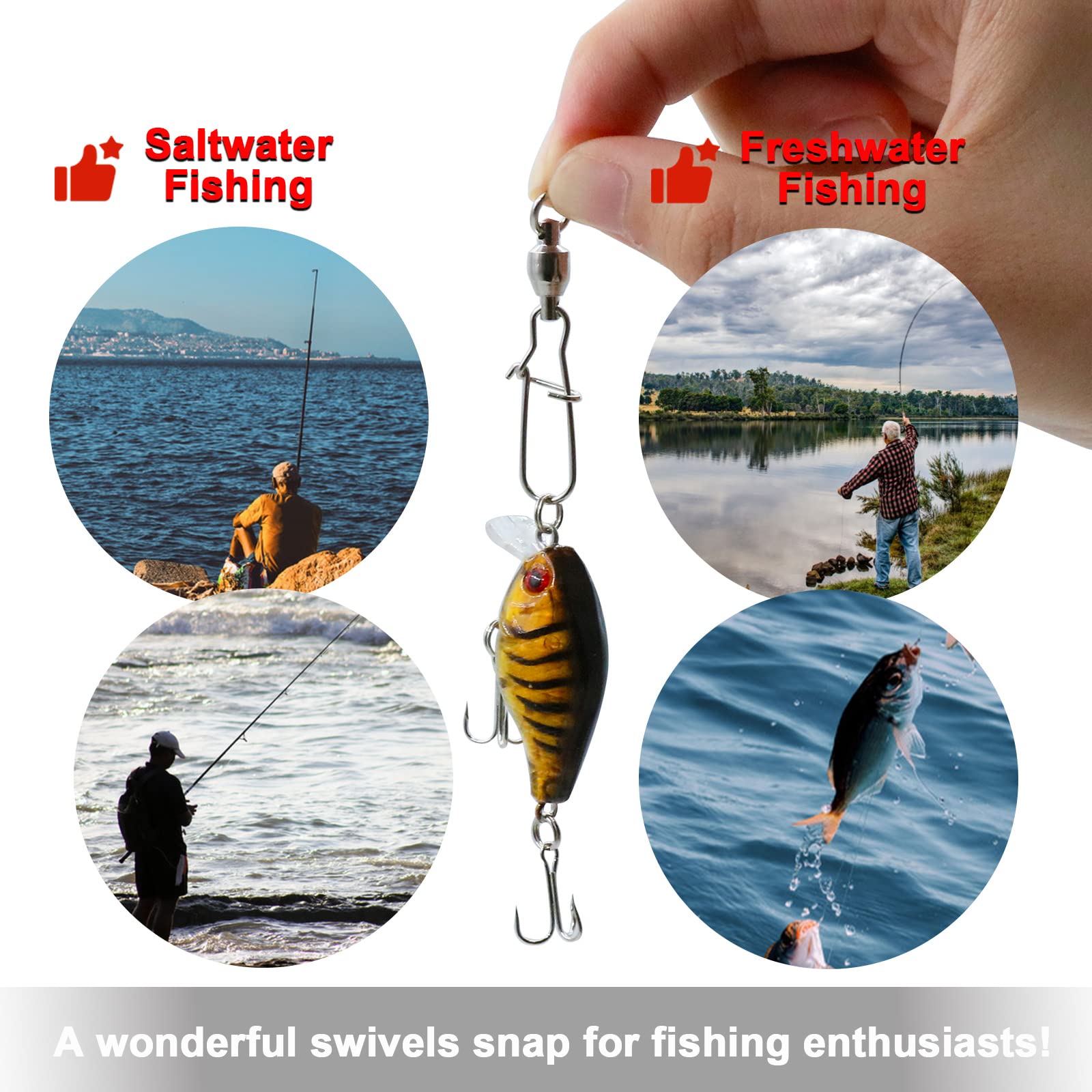 30 Pack Ball Bearing Fishing Swivels - Saltwater Duo Lock Barrel Swivels Size 0#-10# - Heavy Duty Fishing Clips & Tackle for Freshwater & Saltwater Fishing - Perfect for Lures, Rigs & Bait