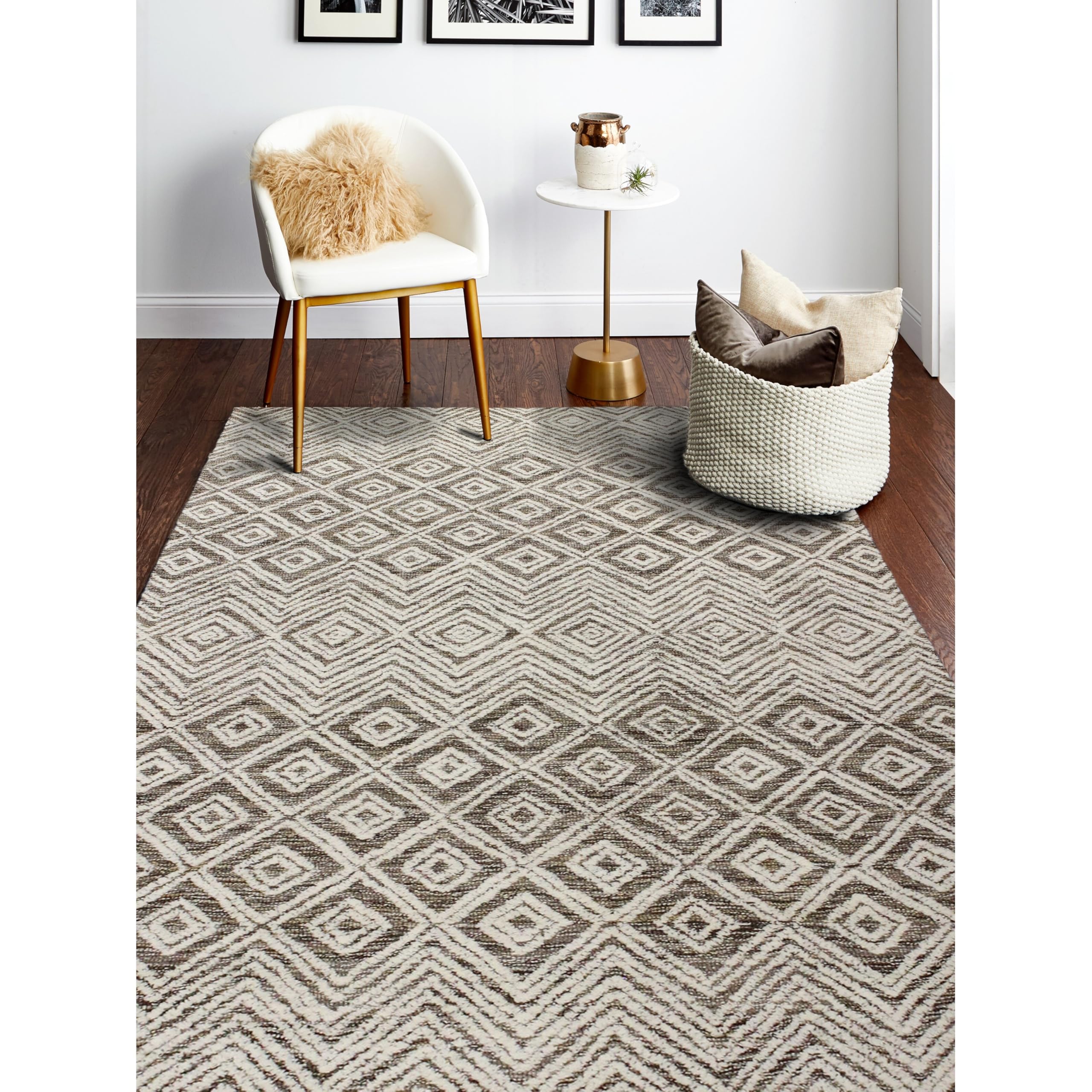 Bashian Collection 5' x 7.6' Beige Hand Tufted Wool Area Rug - Luxury Home Decor for Living Room, Entryway, Hallway Runner - Soft & Durable Floor Covering for Bedroom, Office, Dining Room