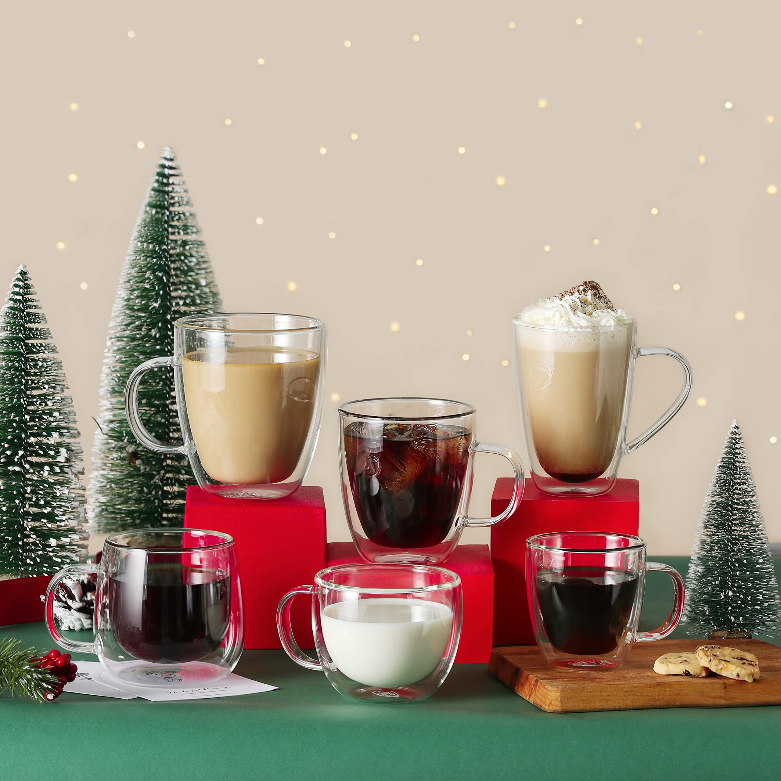CNGLASS 8oz Double Wall Insulated Glass Coffee Mugs - Clear Espresso Cups with Handle for Hot & Cold Drinks, Perfect for Latte, Cappuccino, Tea - Set of 4 (Ideal for Home, Office & Cafe Use)
