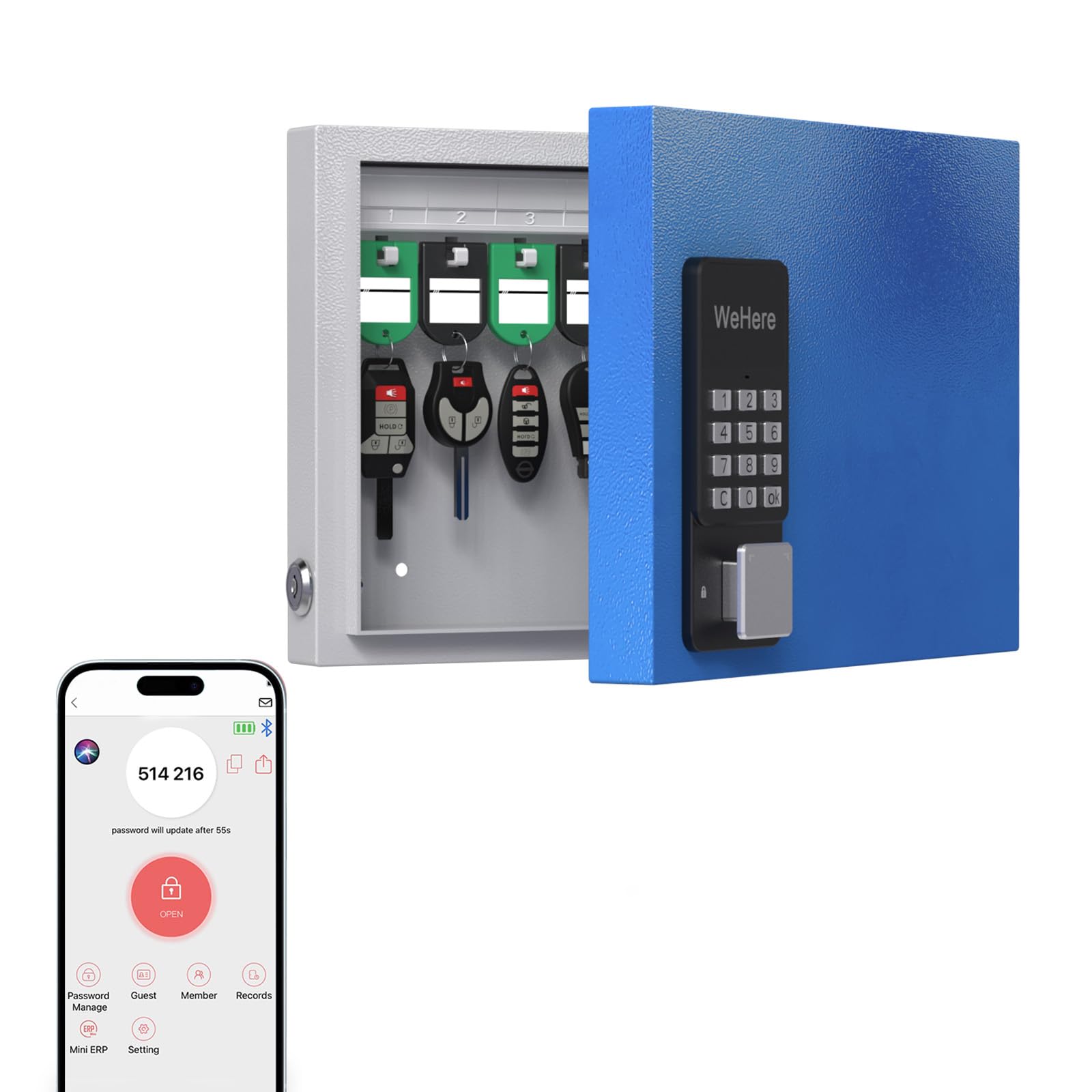 WeHere 16-Key Smart Lock Box - Bluetooth APP, One-Time Password, Wi-Fi Remote, Fixed Code & Key Unlock - Wall Mount Key Cabinet for Home, Office, Hotel & Apartment Key Management | Secure Key Storage for Vacation Rentals, Airbnb Hosts & Property Managers
