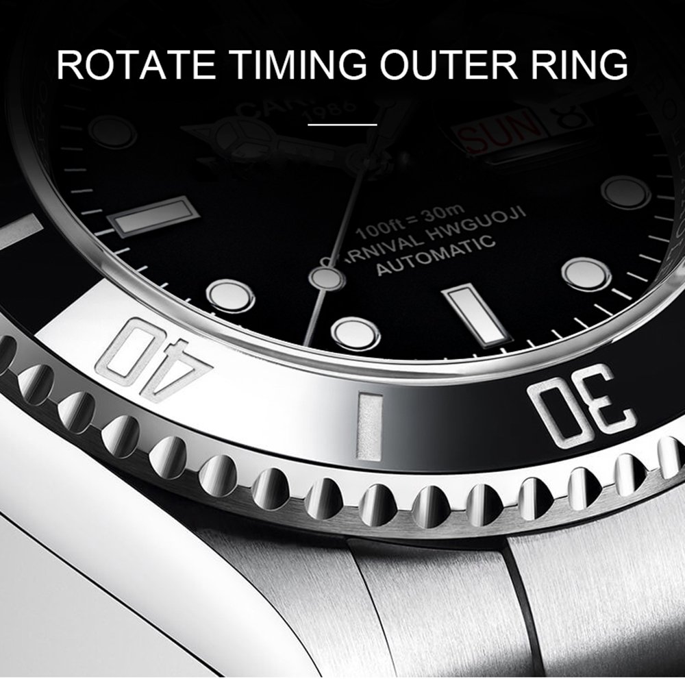 MASTOP Men's Automatic Watch - Classic Rotating Bezel Stainless Steel Diver Watch with Date Window | Luxury Dress Wristwatch for Business & Formal Occasions | Waterproof Sports Watch for Swimming & Diving (Silver Black)