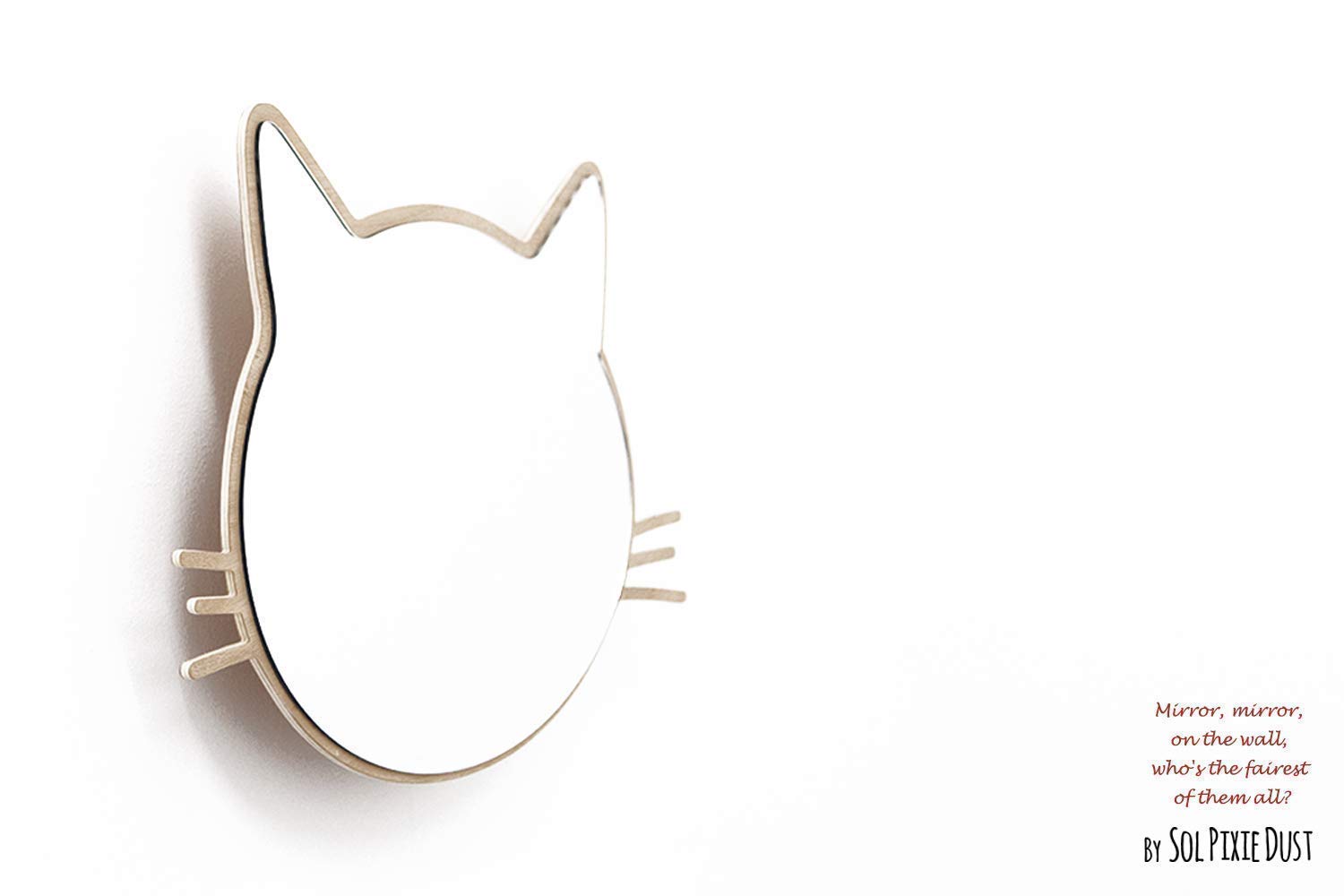 LED Safety Mirror Kitty - Wooden Wall Decor for Nursery & Kids Room - Cute Animal Mirror for Home Decor & Child Safety