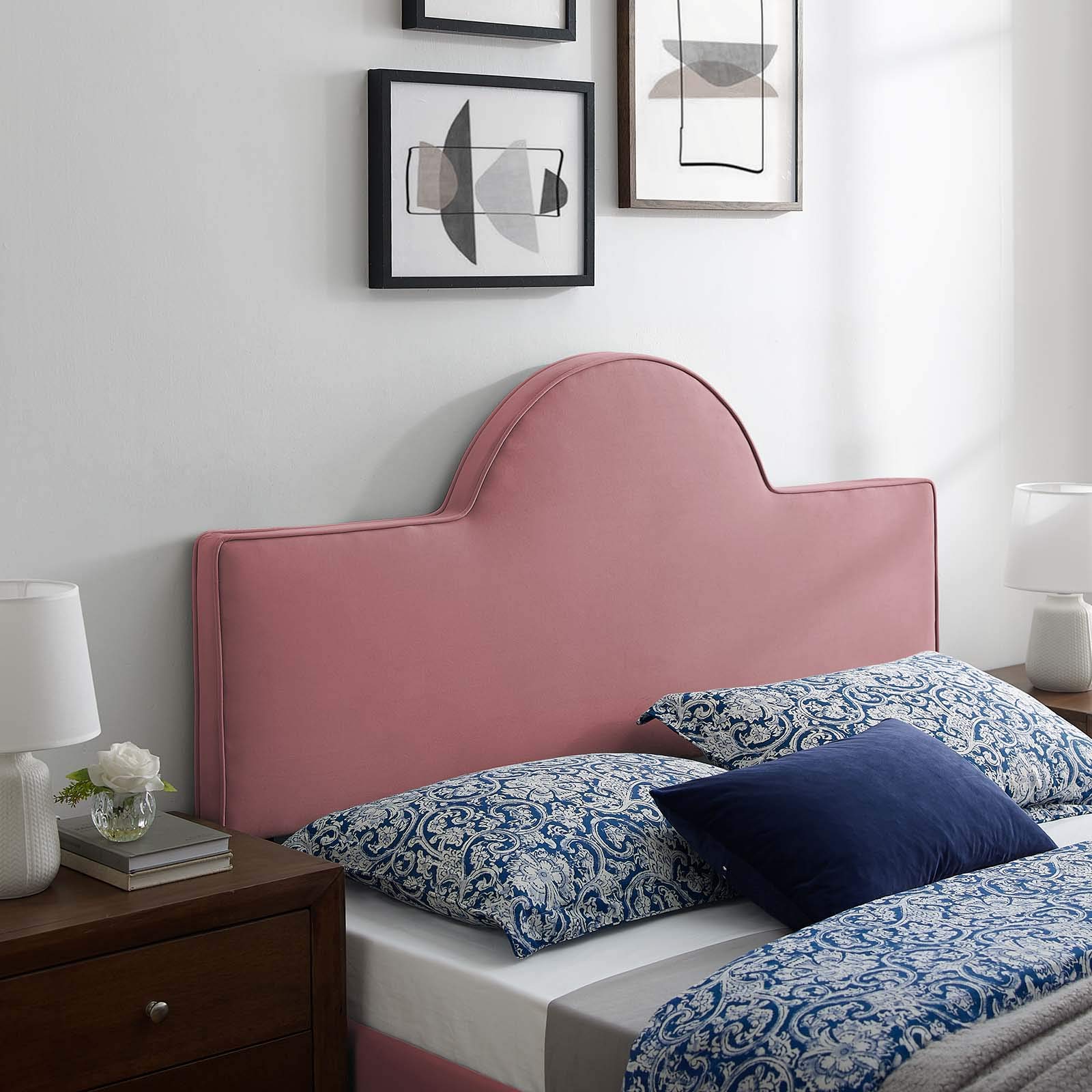 Modway Dawn Performance Velvet Headboard - Twin Size, Dusty Rose Pink - Perfect for Bedroom Decor, Guest Room & Dorm Furniture