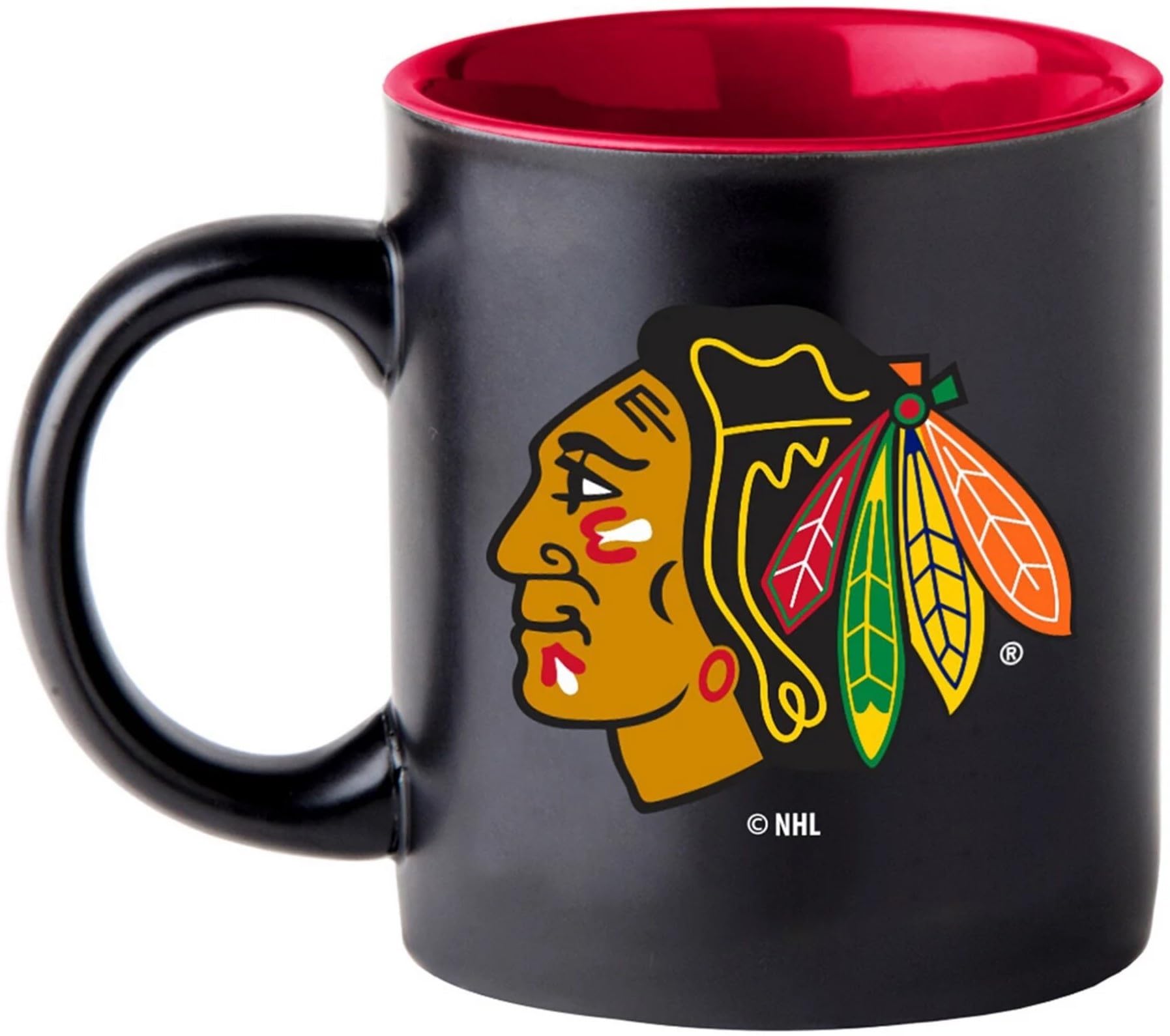 Boelter Brands Two-Toned Matte Black Coffee Mug with NHL Chicago Blackhawks Team Logo & Inner Team Colors - Perfect for Hockey Fans, Office Use & Game Day Beverages