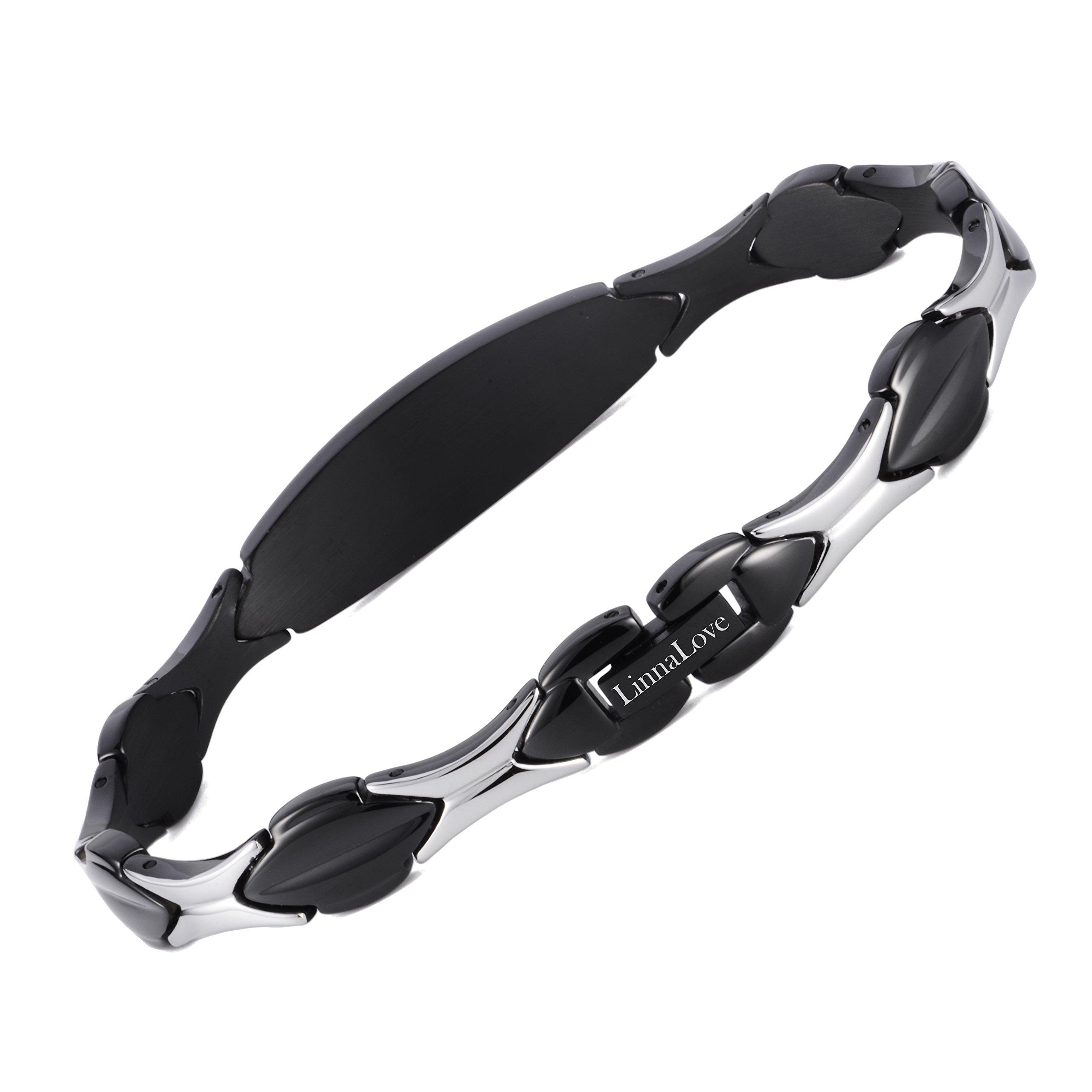 LinnaLove Shiny Stainless Steel Medical Alert ID Bracelet for Women - Free Engraving, Hypoallergenic & Waterproof - Perfect for Daily Wear, Travel & Emergency Situations